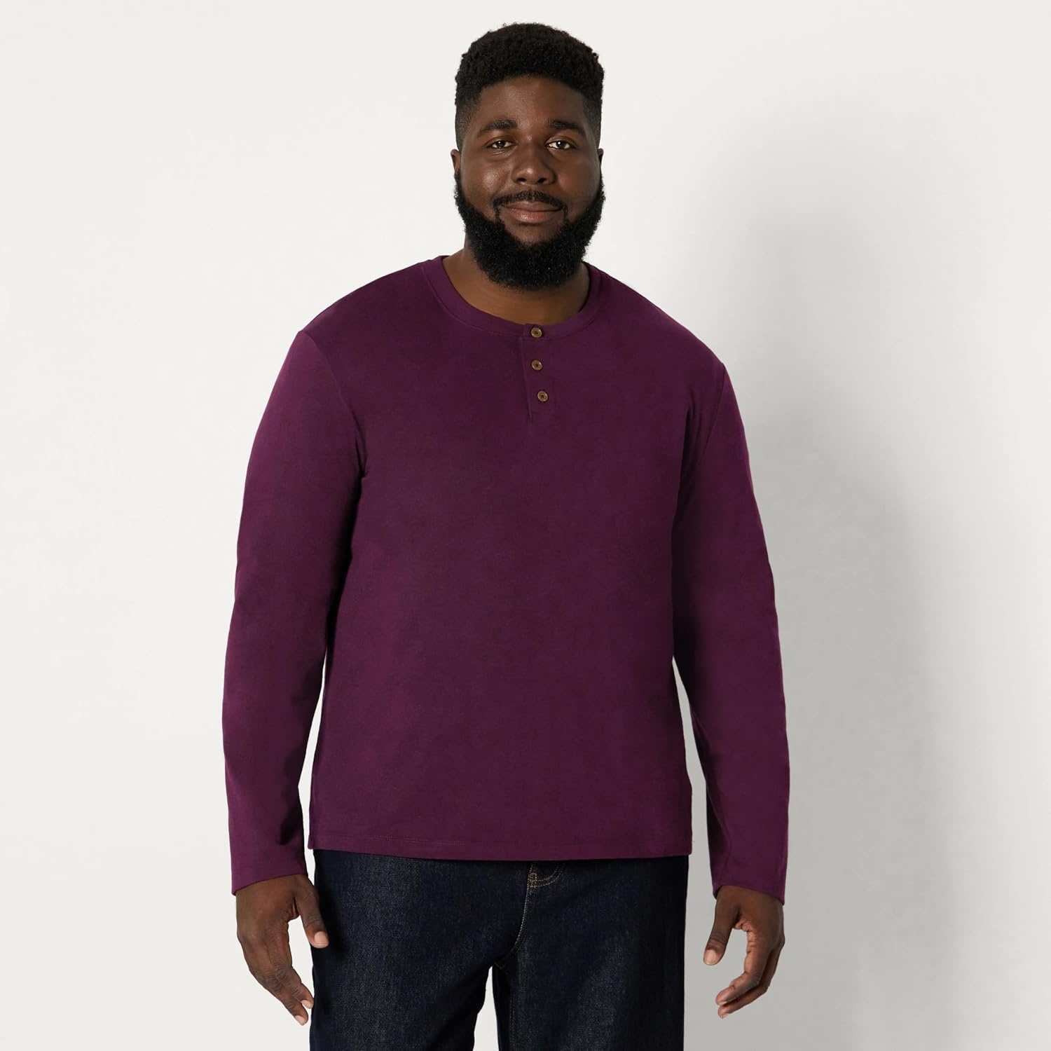 image:imageAmazon Essentials Mens Long Sleeve Henley Shirt for Men RegularFit Cotton Available in Big amp TallBurgundy