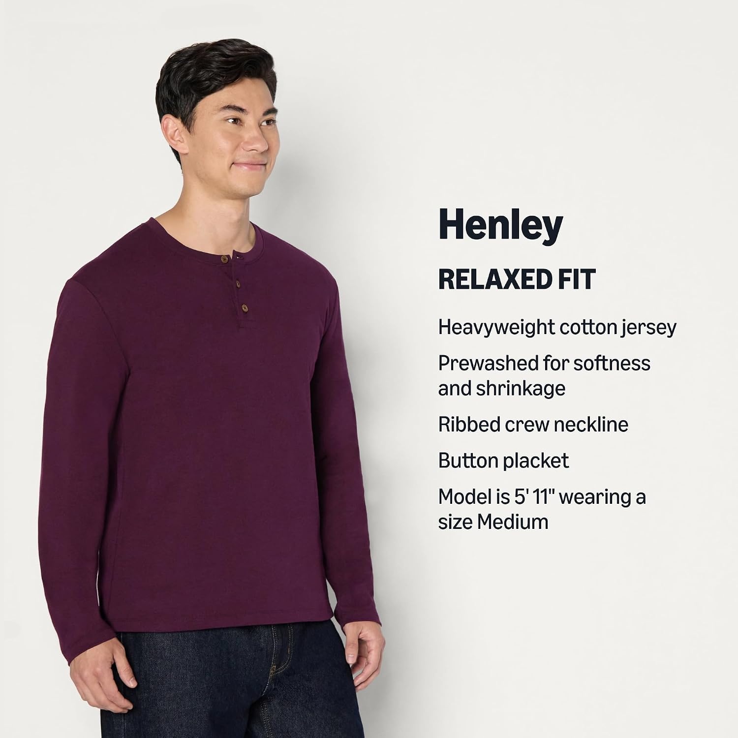 image:imageAmazon Essentials Mens Long Sleeve Henley Shirt for Men RegularFit Cotton Available in Big amp TallBurgundy