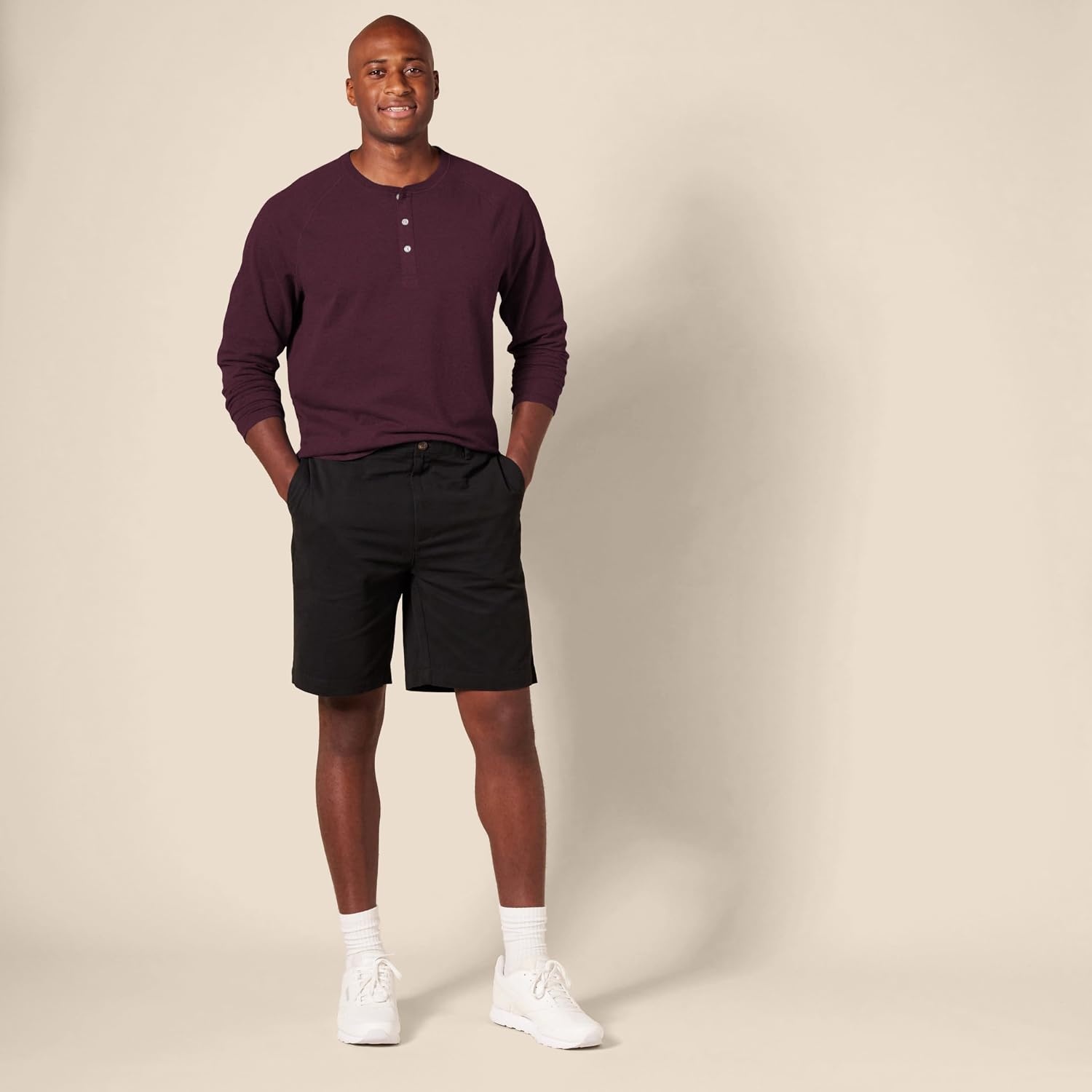 image:imageAmazon Essentials Mens Long Sleeve Henley Shirt for Men RegularFit Cotton Available in Big amp TallBurgundy