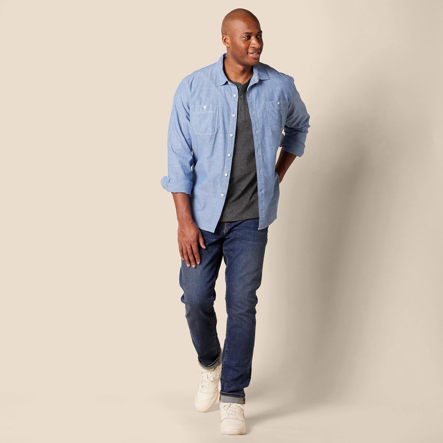 image:imageAmazon Essentials Mens Long Sleeve Henley Shirt for Men RegularFit Cotton Available in Big amp TallCharcoal Heather