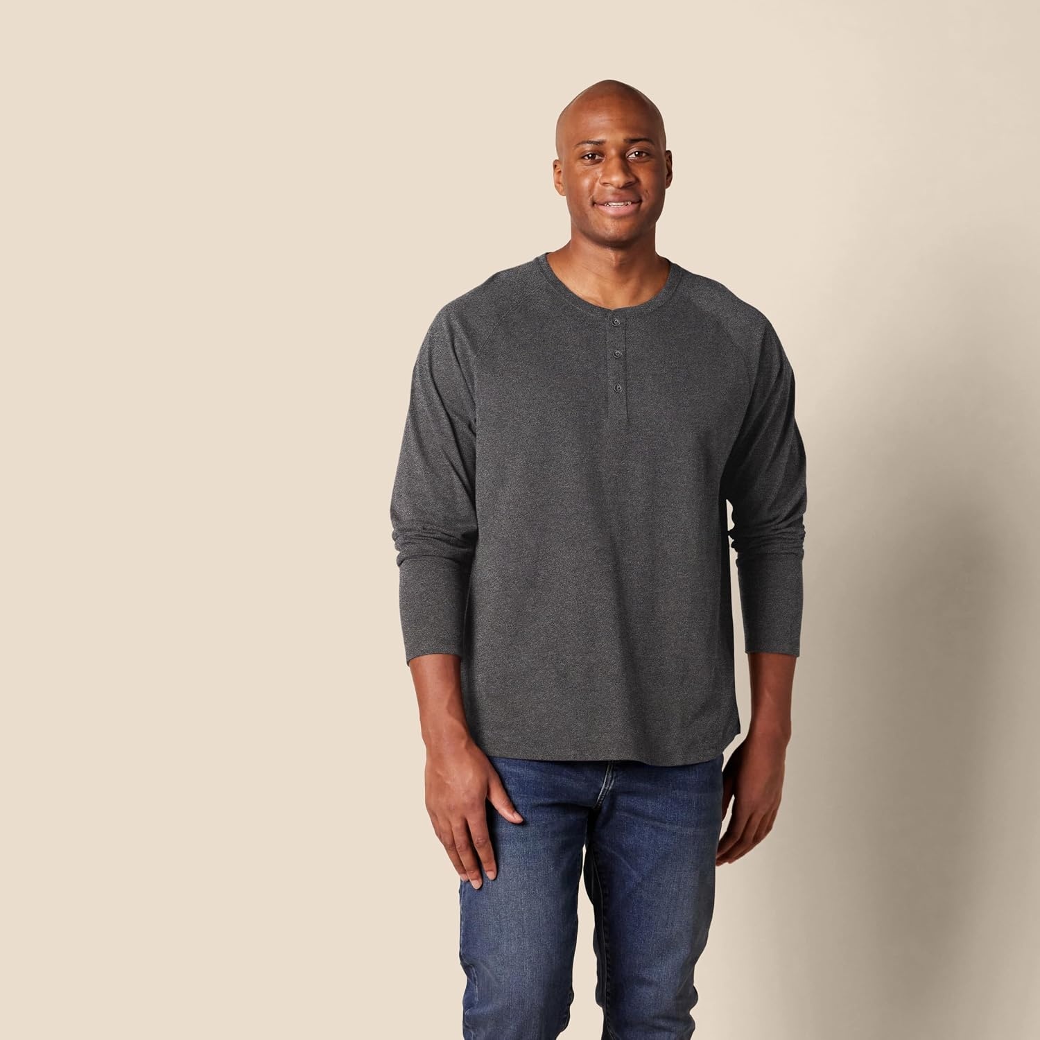 image:imageAmazon Essentials Mens Long Sleeve Henley Shirt for Men RegularFit Cotton Available in Big amp TallCharcoal Heather