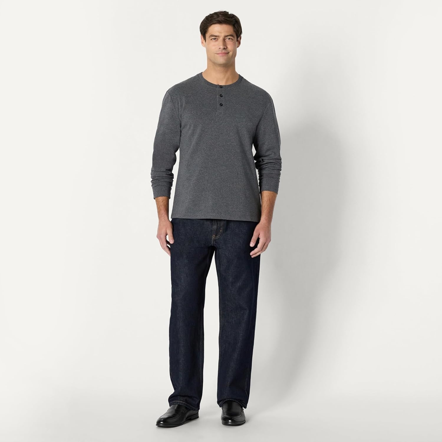 image:imageAmazon Essentials Mens Long Sleeve Henley Shirt for Men RegularFit Cotton Available in Big amp TallCharcoal Heather