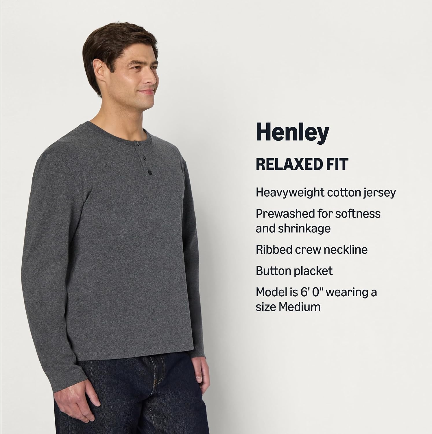 image:imageAmazon Essentials Mens Long Sleeve Henley Shirt for Men RegularFit Cotton Available in Big amp TallCharcoal Heather