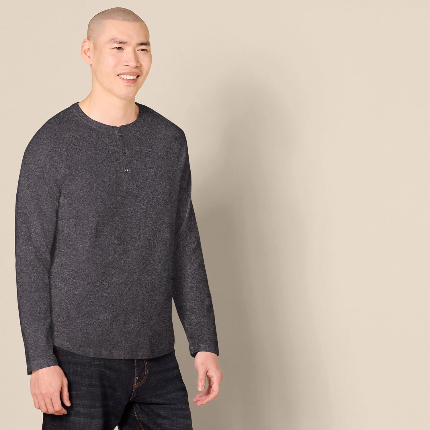 image:imageAmazon Essentials Mens Long Sleeve Henley Shirt for Men RegularFit Cotton Available in Big amp TallCharcoal Heather