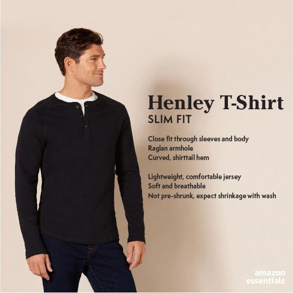 image:imageAmazon Essentials Mens Long Sleeve Henley Shirt for Men RegularFit Cotton Available in Big amp TallCharcoal HeatherBurgundy