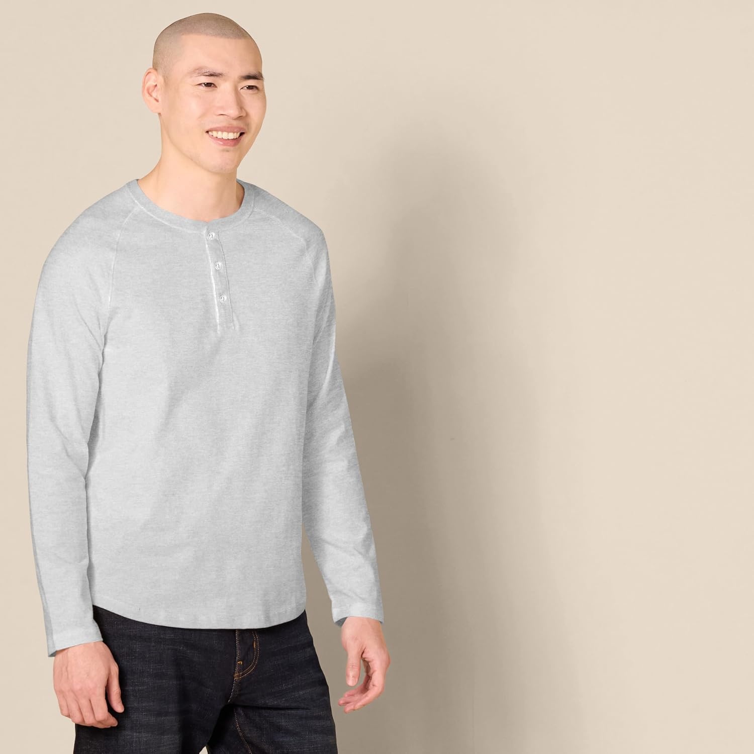 image:imageAmazon Essentials Mens Long Sleeve Henley Shirt for Men RegularFit Cotton Available in Big amp TallLight Grey Heather
