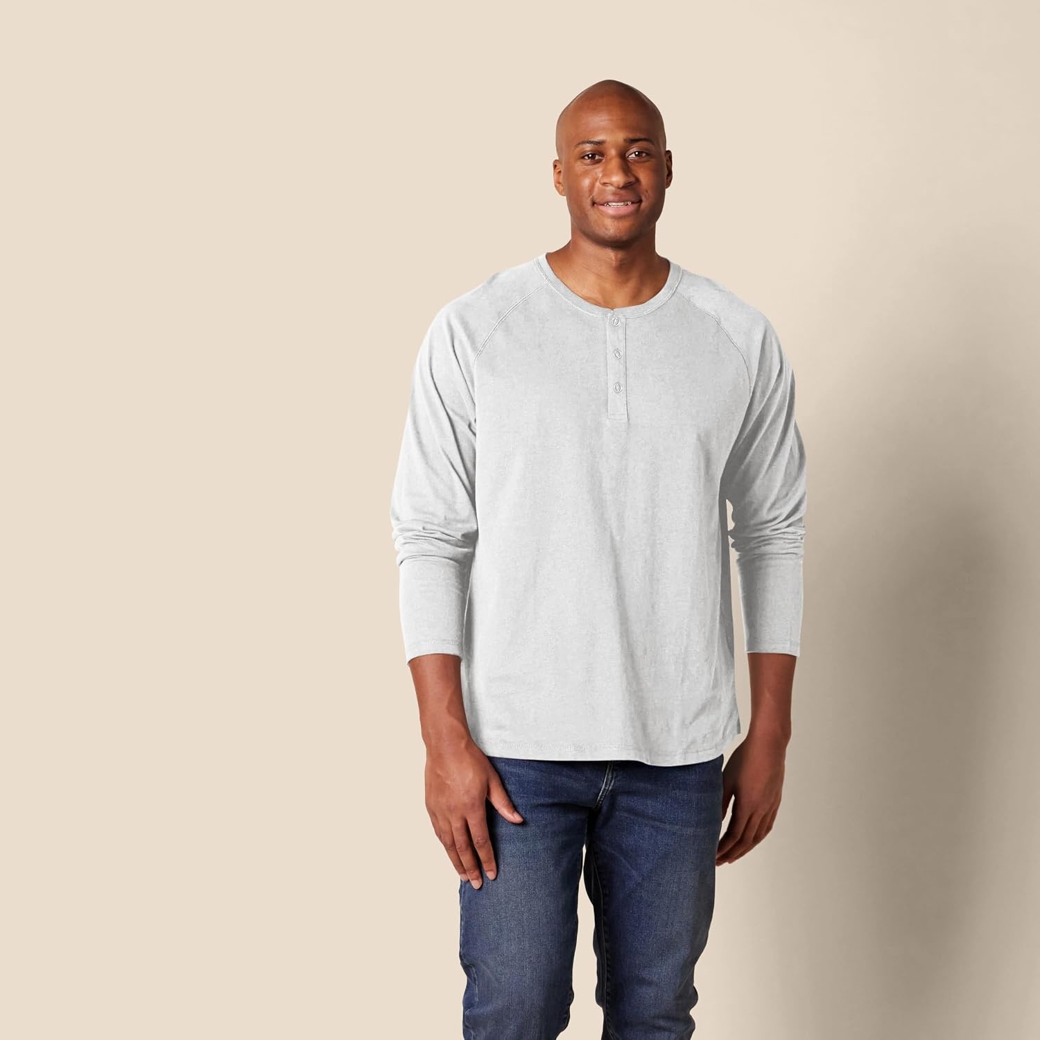 image:imageAmazon Essentials Mens Long Sleeve Henley Shirt for Men RegularFit Cotton Available in Big amp TallLight Grey Heather