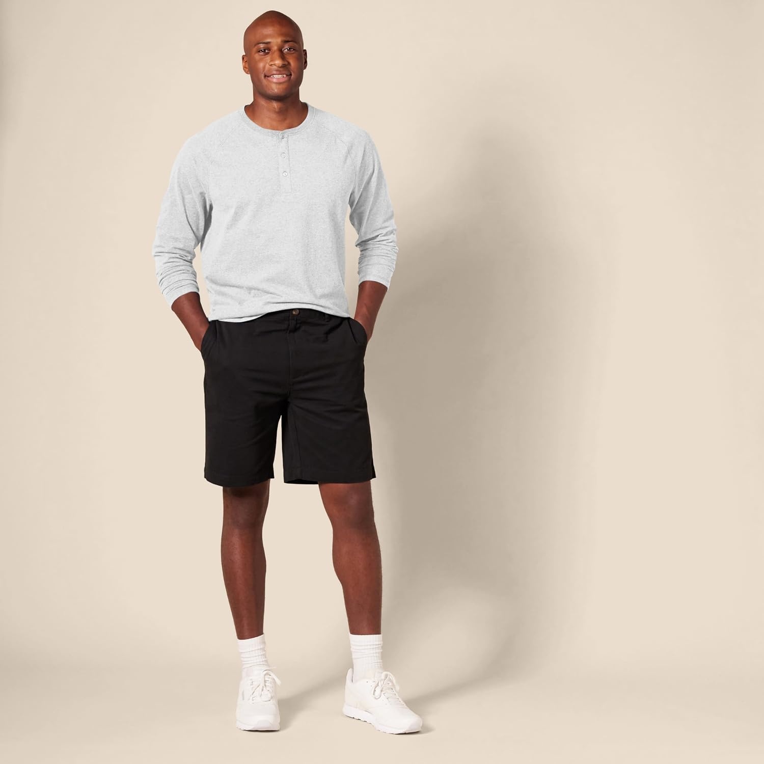 image:imageAmazon Essentials Mens Long Sleeve Henley Shirt for Men RegularFit Cotton Available in Big amp TallLight Grey Heather