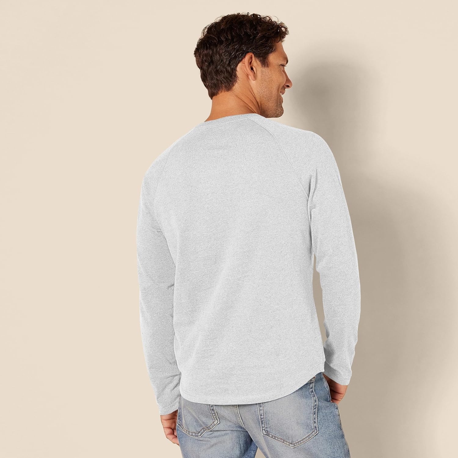 image:imageAmazon Essentials Mens Long Sleeve Henley Shirt for Men RegularFit Cotton Available in Big amp TallLight Grey Heather