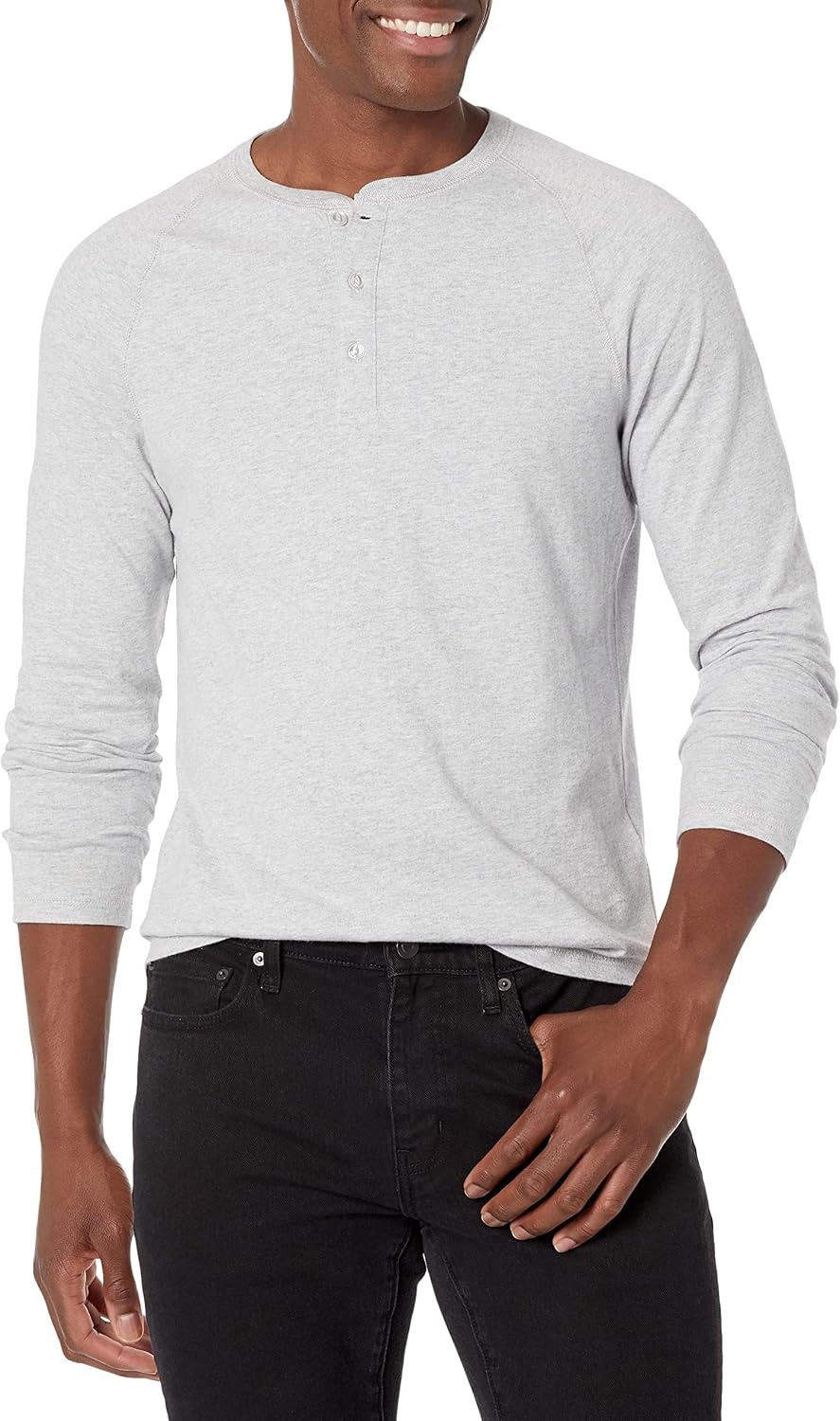 image:imageAmazon Essentials Mens Long Sleeve Henley Shirt for Men RegularFit Cotton Available in Big amp TallLight Grey Heather