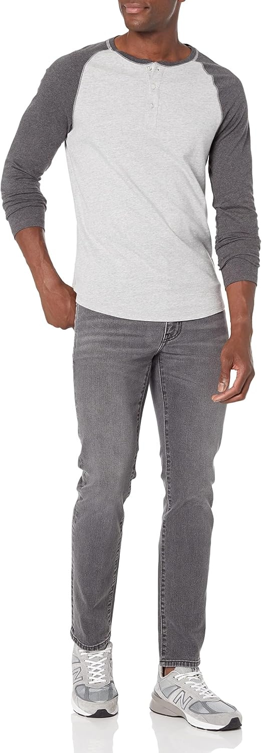 image:imageAmazon Essentials Mens Long Sleeve Henley Shirt for Men RegularFit Cotton Available in Big amp TallLight Heather GreyCharcoal Heather