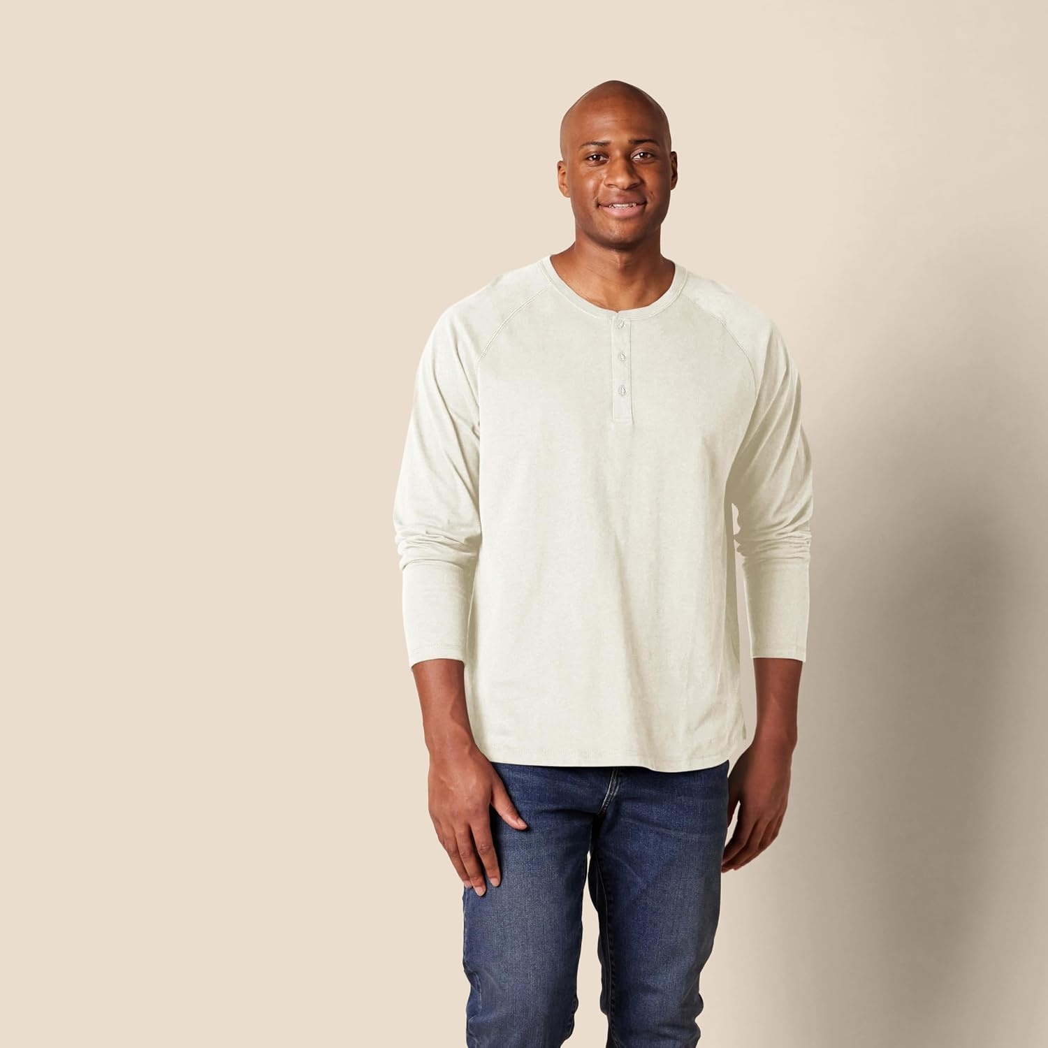 image:imageAmazon Essentials Mens Long Sleeve Henley Shirt for Men RegularFit Cotton Available in Big amp TallOatmeal Heather