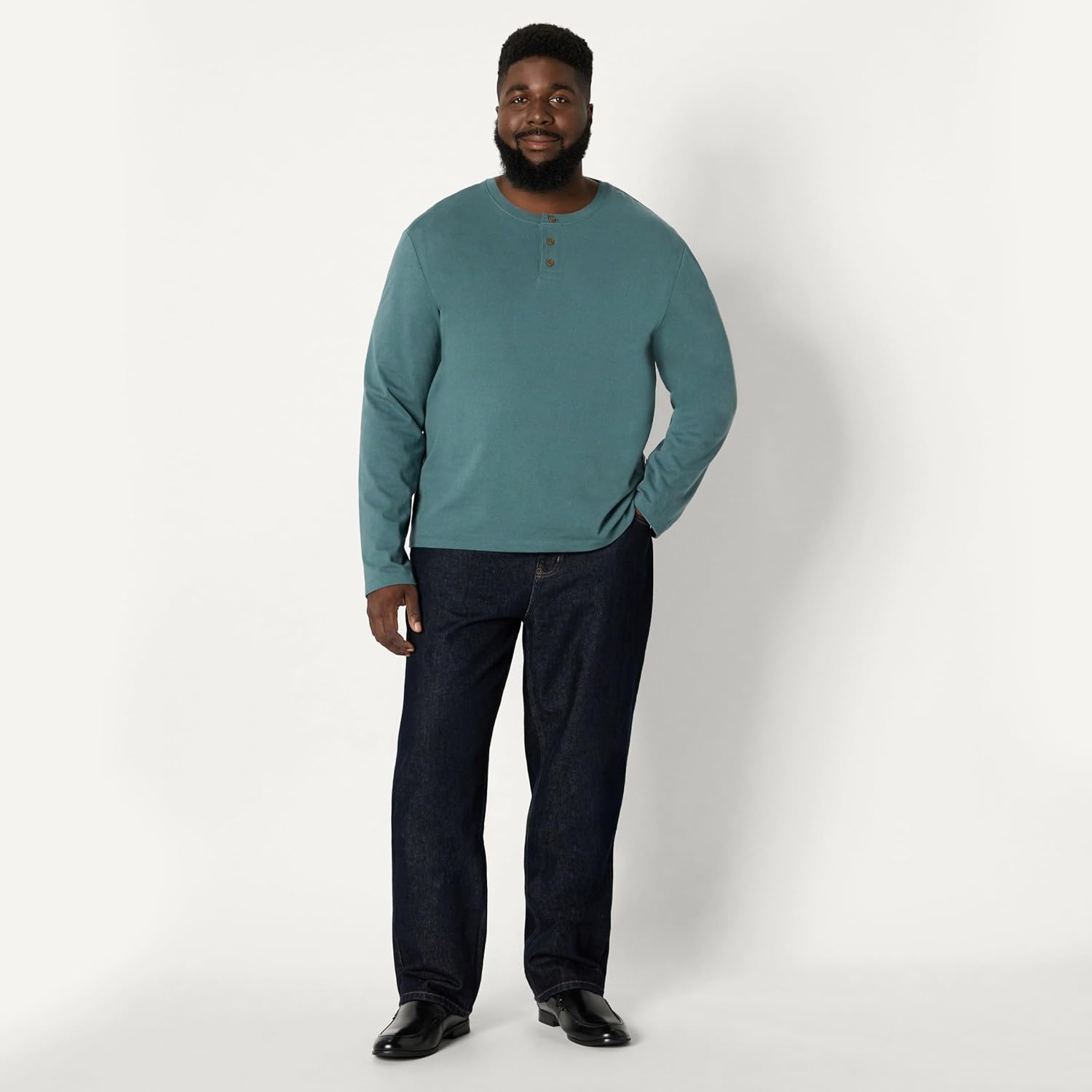 image:imageAmazon Essentials Mens Long Sleeve Henley Shirt for Men RegularFit Cotton Available in Big amp TallSlate Green