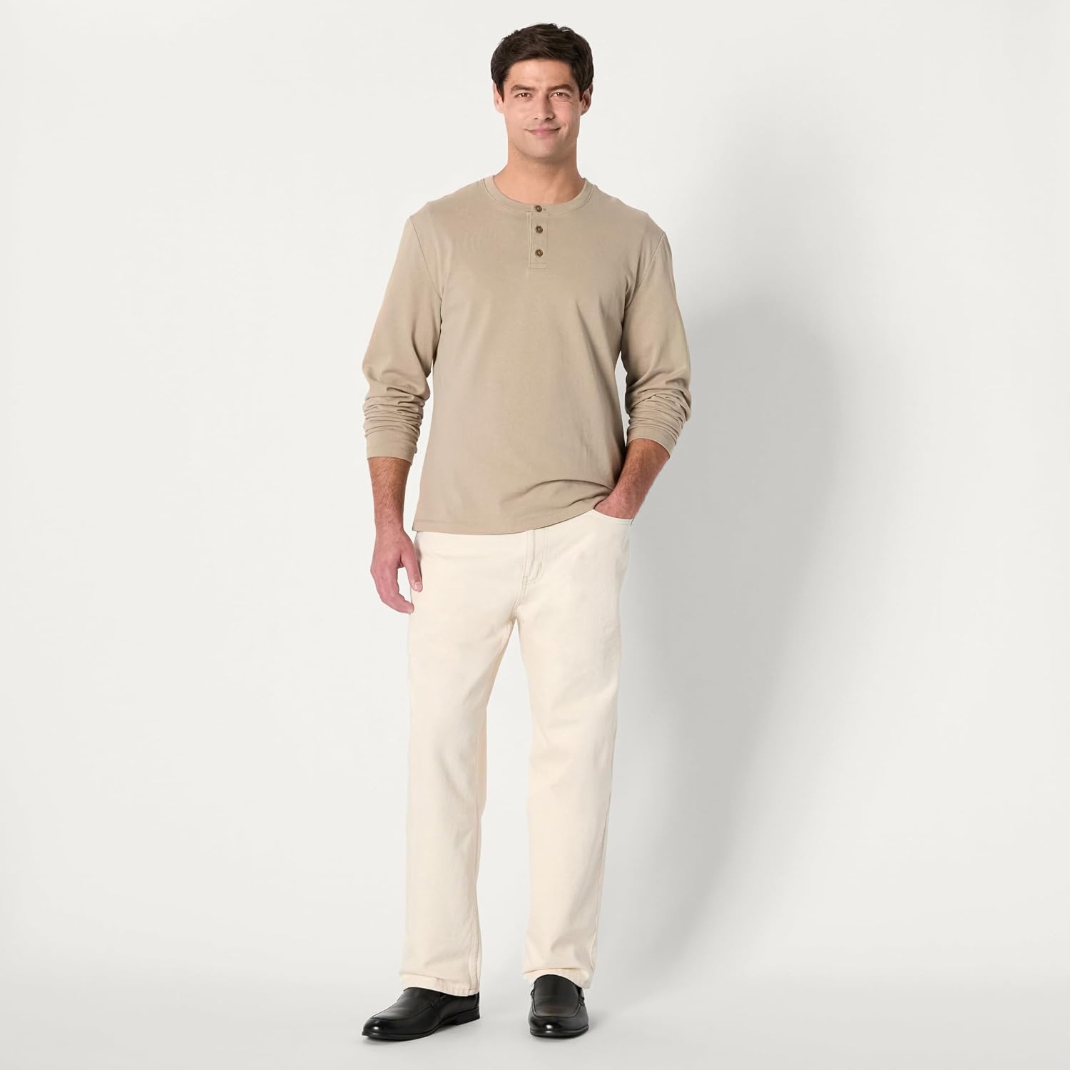 image:imageAmazon Essentials Mens Long Sleeve Henley Shirt for Men RegularFit Cotton Available in Big amp TallTaupe