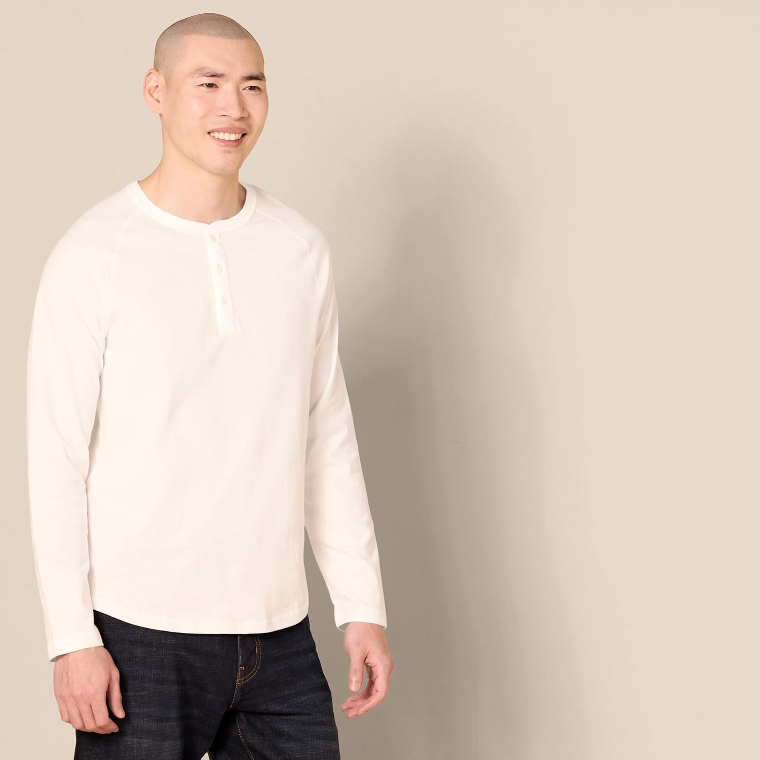 image:imageAmazon Essentials Mens Long Sleeve Henley Shirt for Men RegularFit Cotton Available in Big amp TallWhite