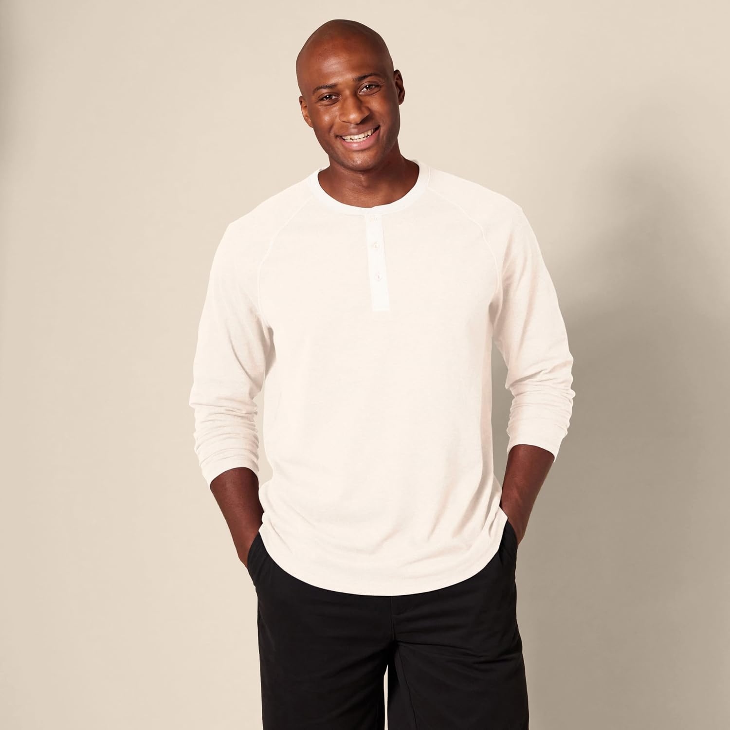 image:imageAmazon Essentials Mens Long Sleeve Henley Shirt for Men RegularFit Cotton Available in Big amp TallWhite