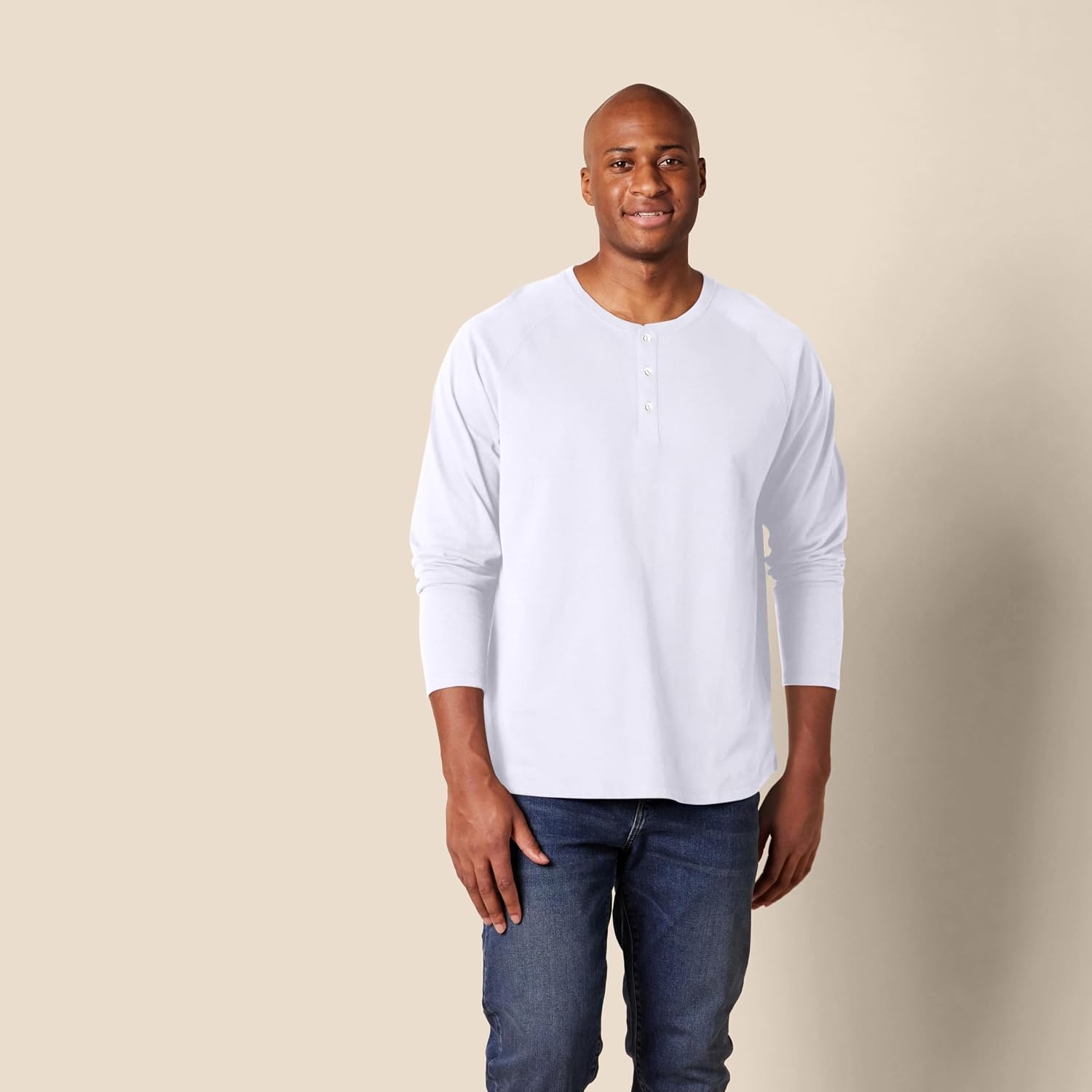 image:imageAmazon Essentials Mens Long Sleeve Henley Shirt for Men RegularFit Cotton Available in Big amp TallWhite