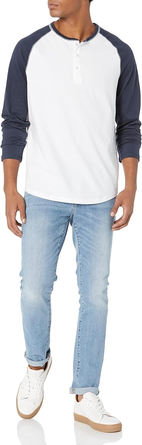 image:imageAmazon Essentials Mens Long Sleeve Henley Shirt for Men RegularFit Cotton Available in Big amp TallWhiteNavy