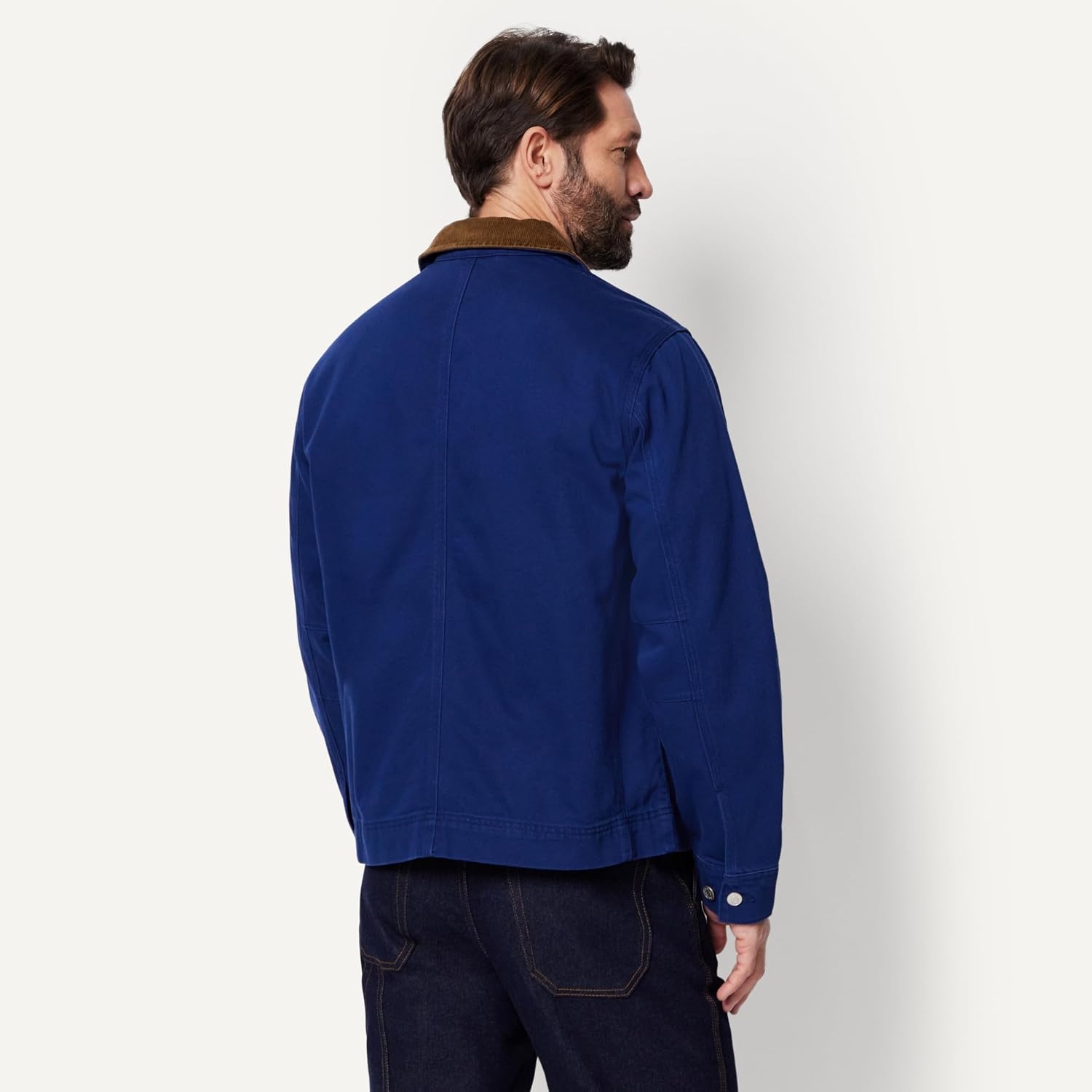 image:imageAmazon Essentials Mens RelaxedFit Rigid Denim Zip Up JacketDark Navy