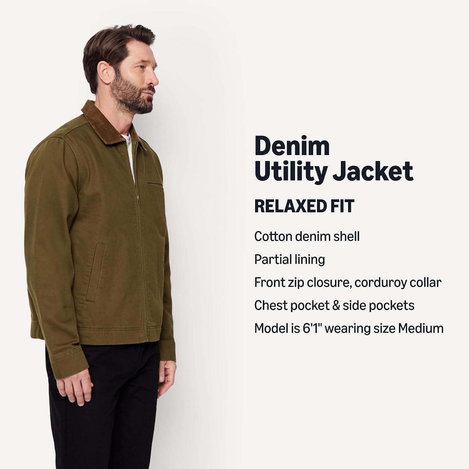 image:imageAmazon Essentials Mens RelaxedFit Rigid Denim Zip Up JacketDeep Brown