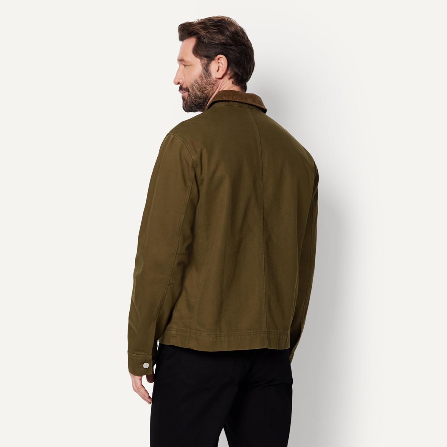 image:imageAmazon Essentials Mens RelaxedFit Rigid Denim Zip Up JacketDeep Brown