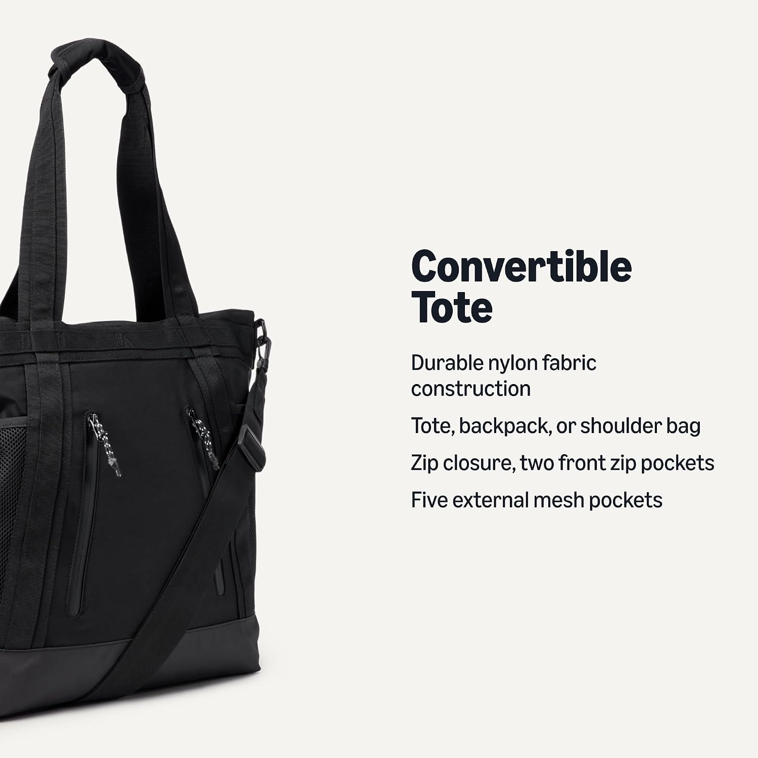 image:imageAmazon Essentials Unisex Adults Convertible Nylon Backpack Tote with Adjustable Straps for Men and WomenBlack
