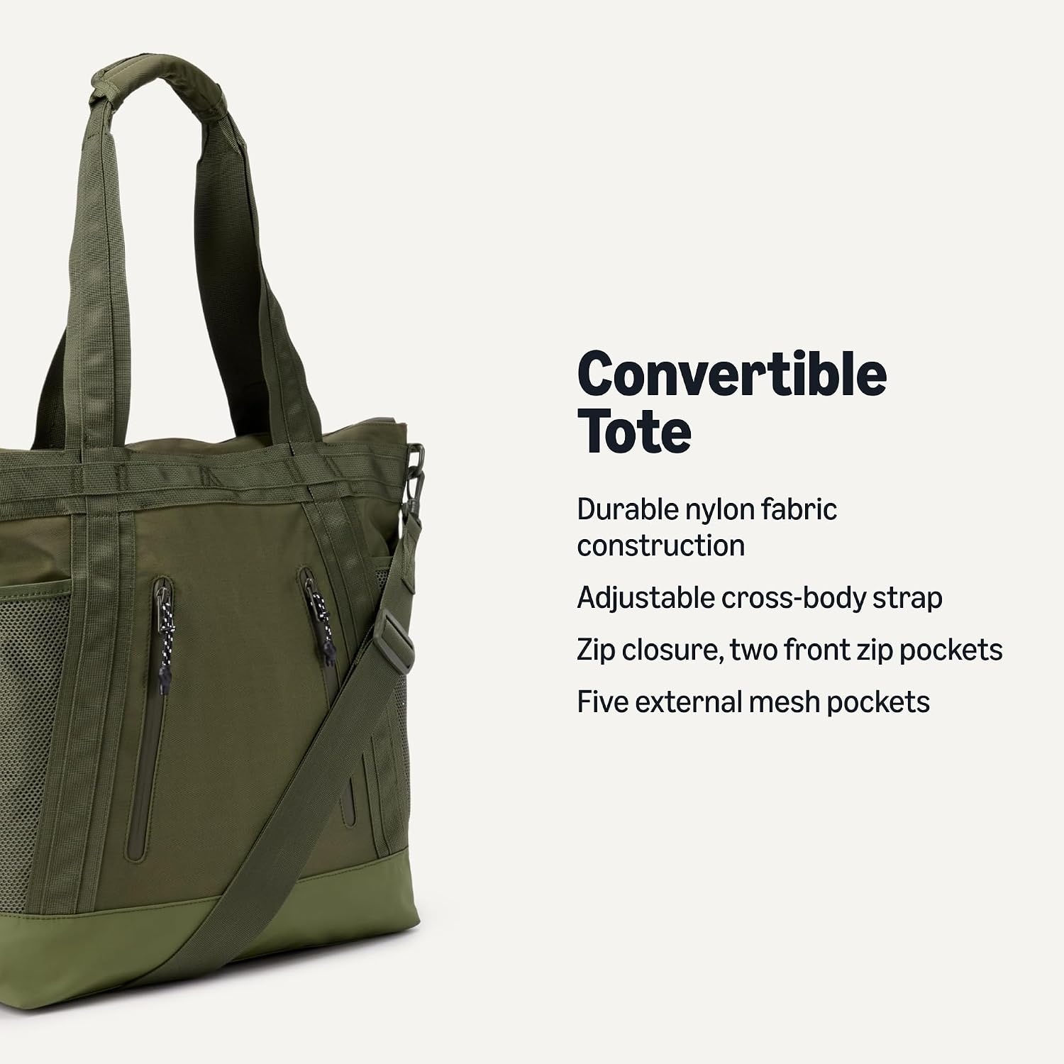 image:imageAmazon Essentials Unisex Adults Convertible Nylon Backpack Tote with Adjustable Straps for Men and WomenOlive