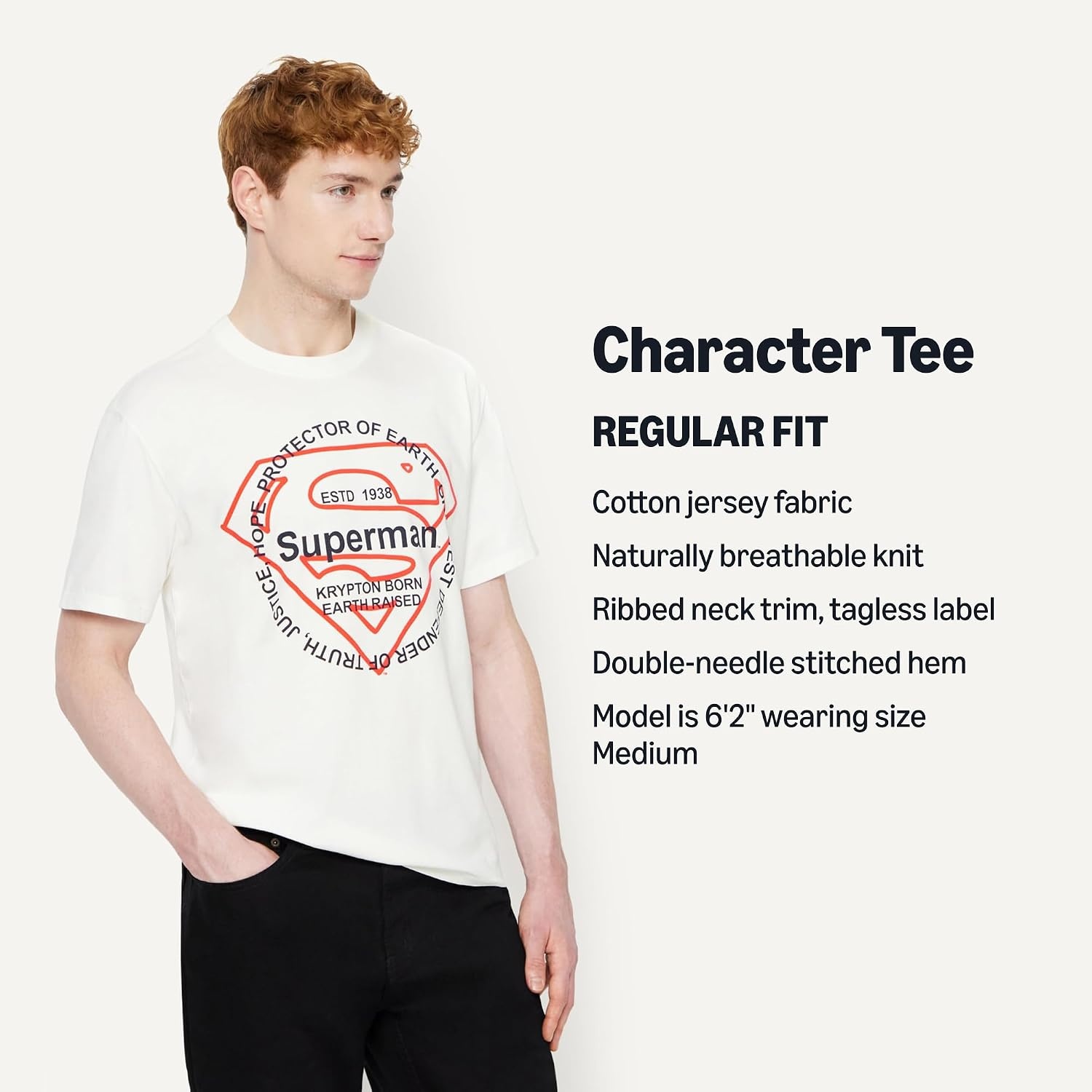 image:imageAmazon Essentials Warner Brothers Mens Cotton RegularFit ShortSleeve Crewneck TShirt Pack of 3Superman Protector