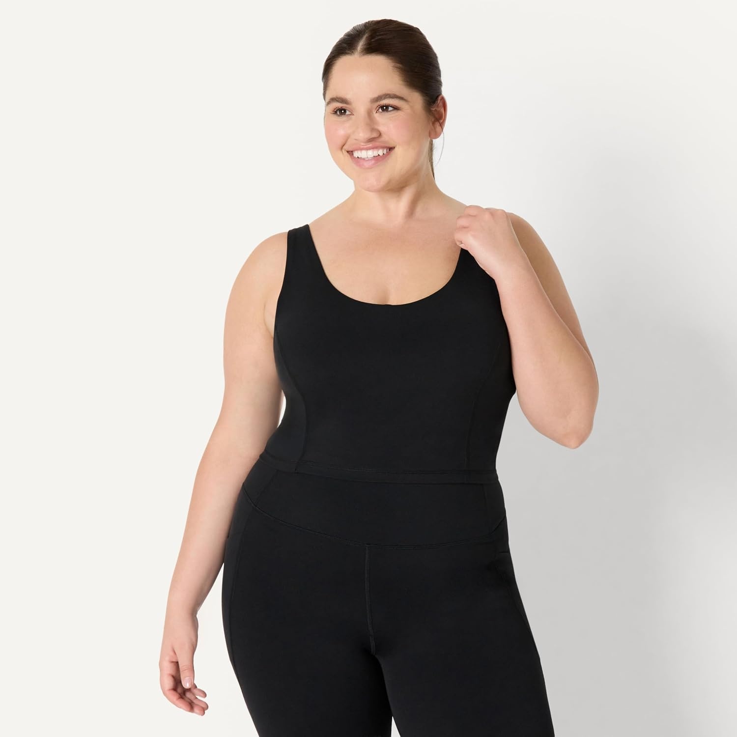 image:imageAmazon Essentials Womens Active FormFlex Buttery Soft Light Support Crop Tank with Bra Removable CupsBlack