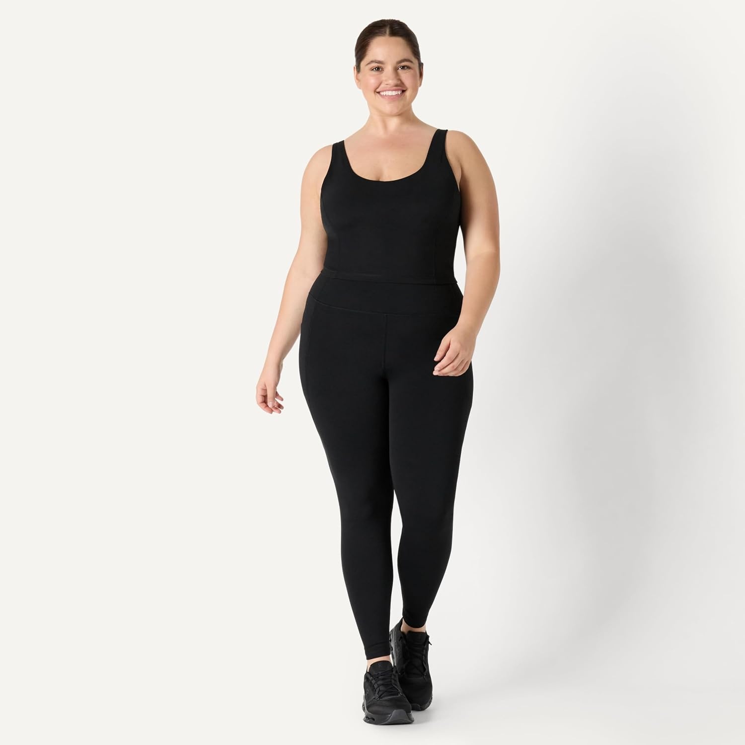 image:imageAmazon Essentials Womens Active FormFlex Buttery Soft Light Support Crop Tank with Bra Removable CupsBlack