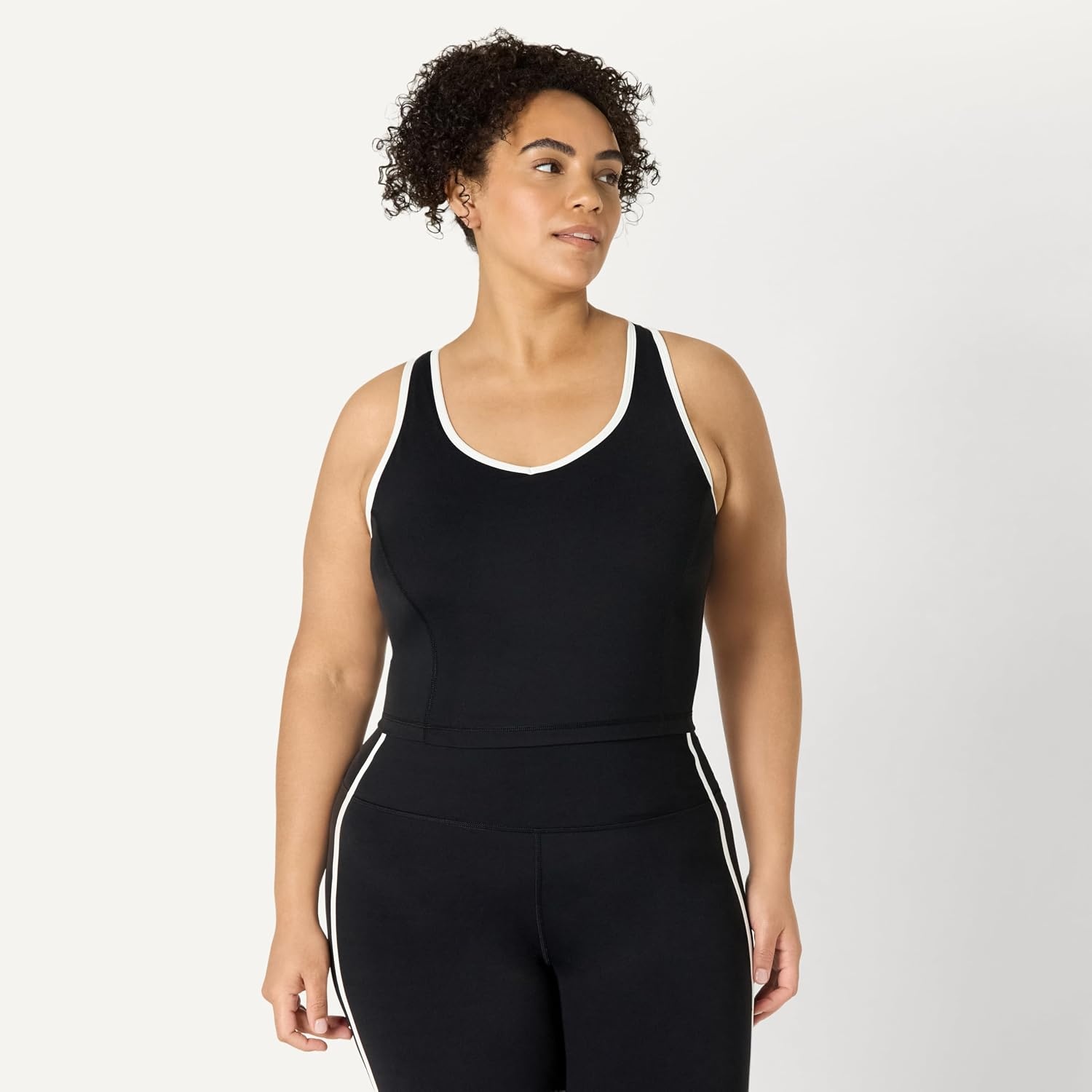 image:imageAmazon Essentials Womens Active FormFlex Buttery Soft Light Support Crop Tank with Bra Removable CupsBlackWhite