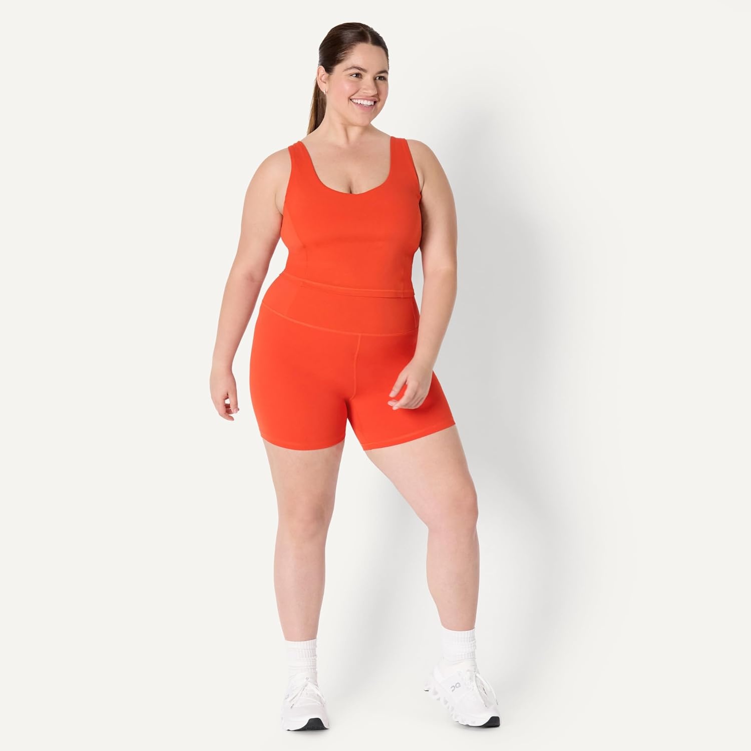 image:imageAmazon Essentials Womens Active FormFlex Buttery Soft Light Support Crop Tank with Bra Removable CupsBright Red