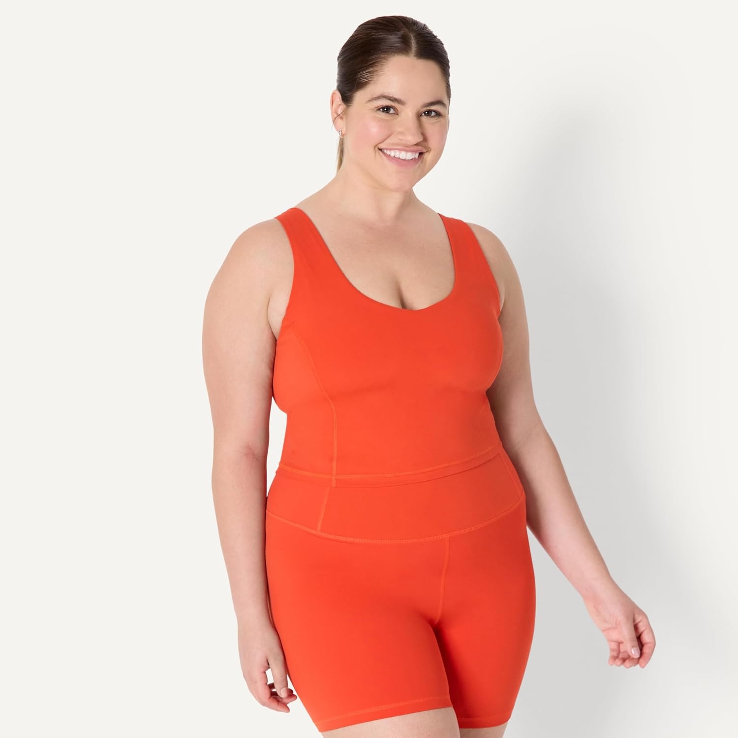 image:imageAmazon Essentials Womens Active FormFlex Buttery Soft Light Support Crop Tank with Bra Removable CupsBright Red