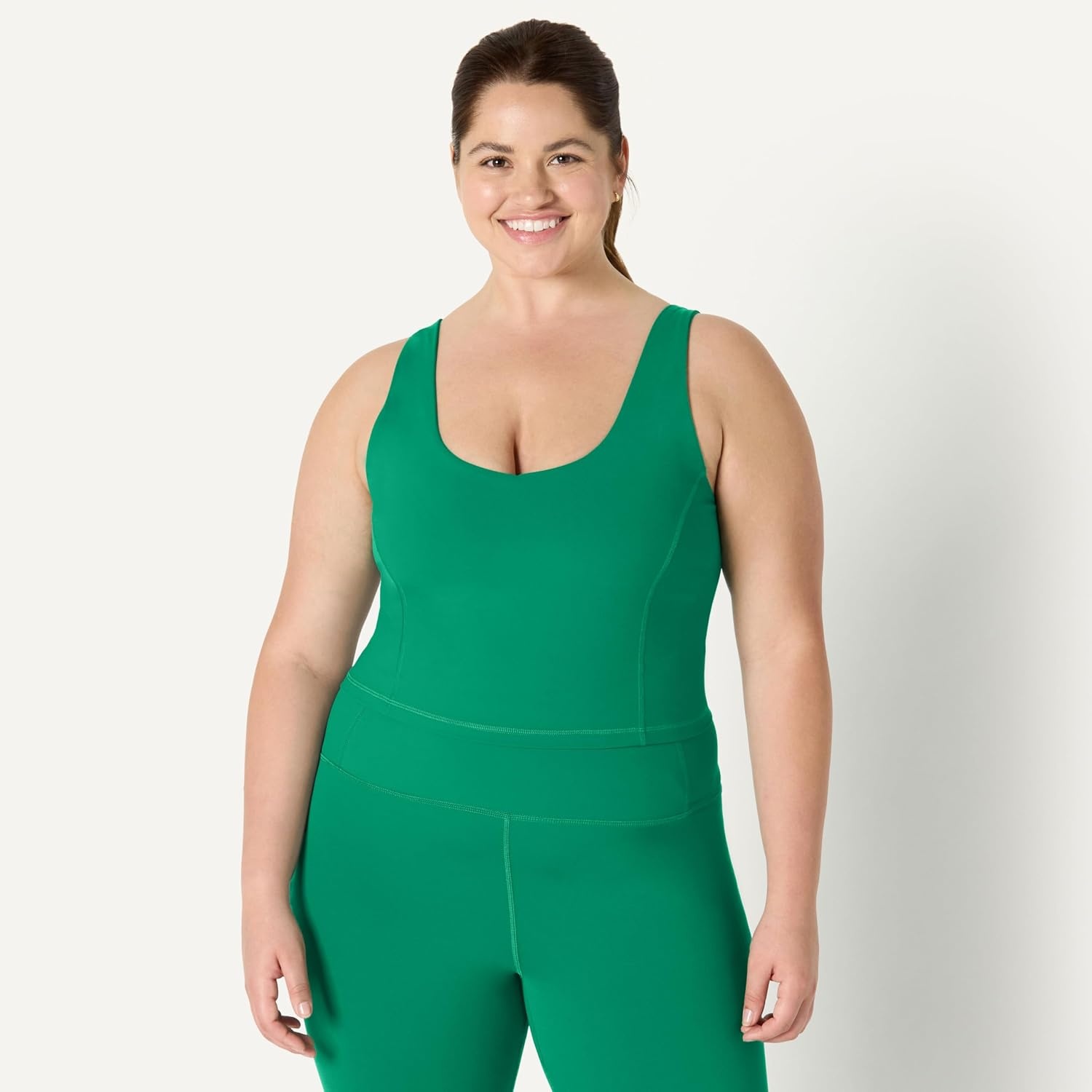 image:imageAmazon Essentials Womens Active FormFlex Buttery Soft Light Support Crop Tank with Bra Removable CupsEmerald Green
