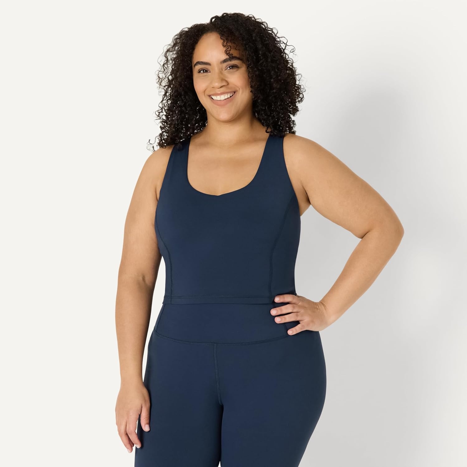 image:imageAmazon Essentials Womens Active FormFlex Buttery Soft Light Support Crop Tank with Bra Removable CupsNavy