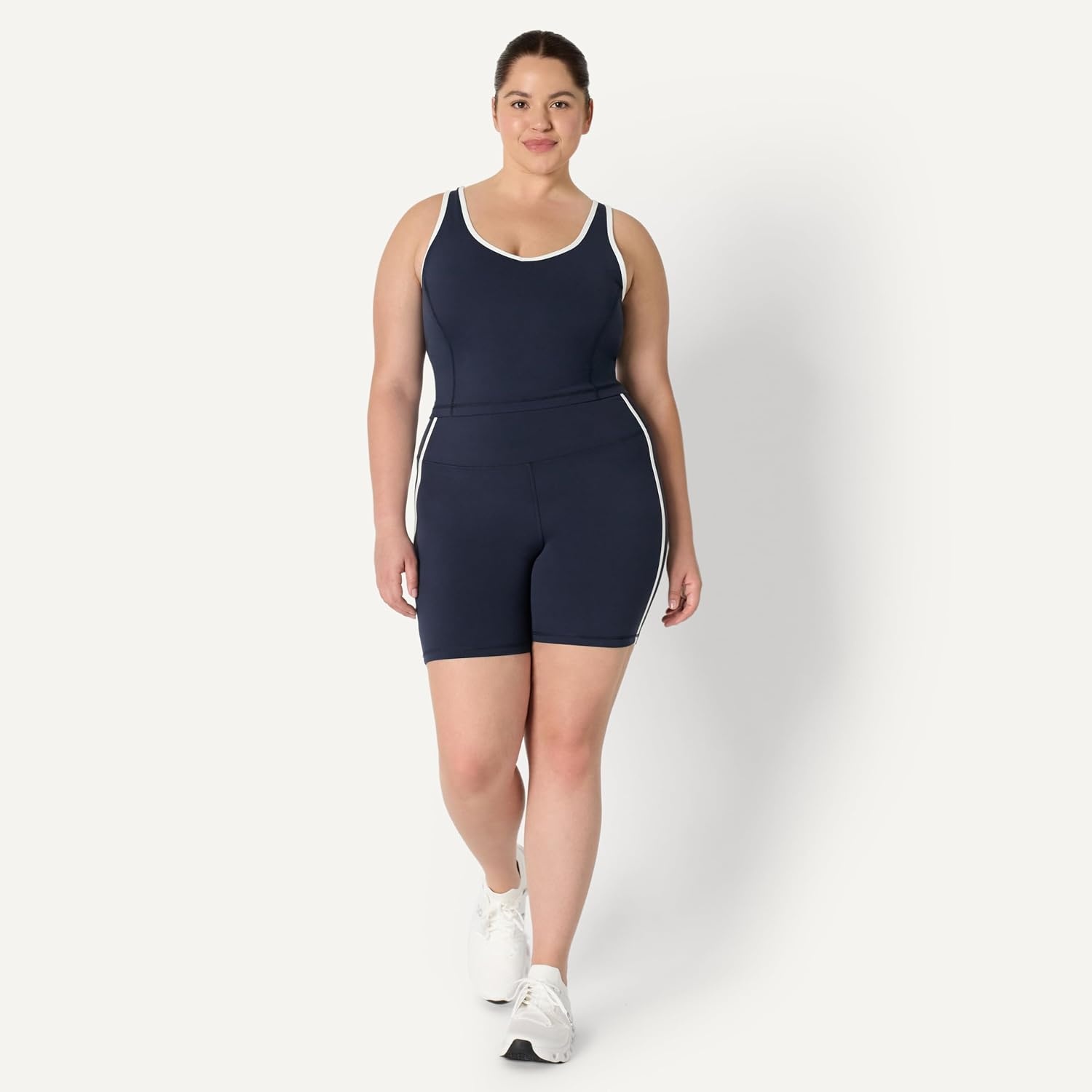 image:imageAmazon Essentials Womens Active FormFlex Buttery Soft Light Support Crop Tank with Bra Removable CupsNavyWhite
