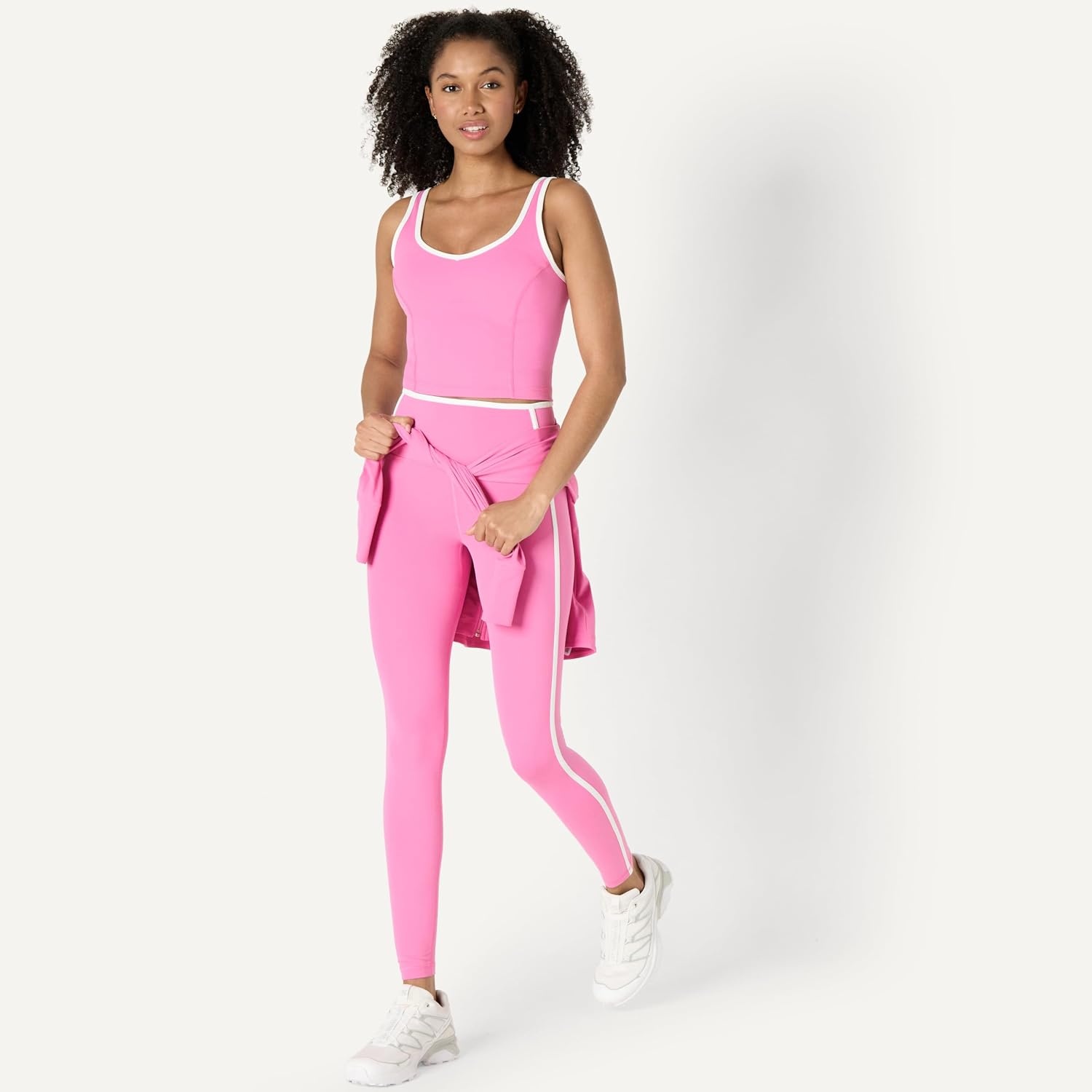 image:imageAmazon Essentials Womens Active FormFlex Buttery Soft Light Support Crop Tank with Bra Removable CupsPinkWhite