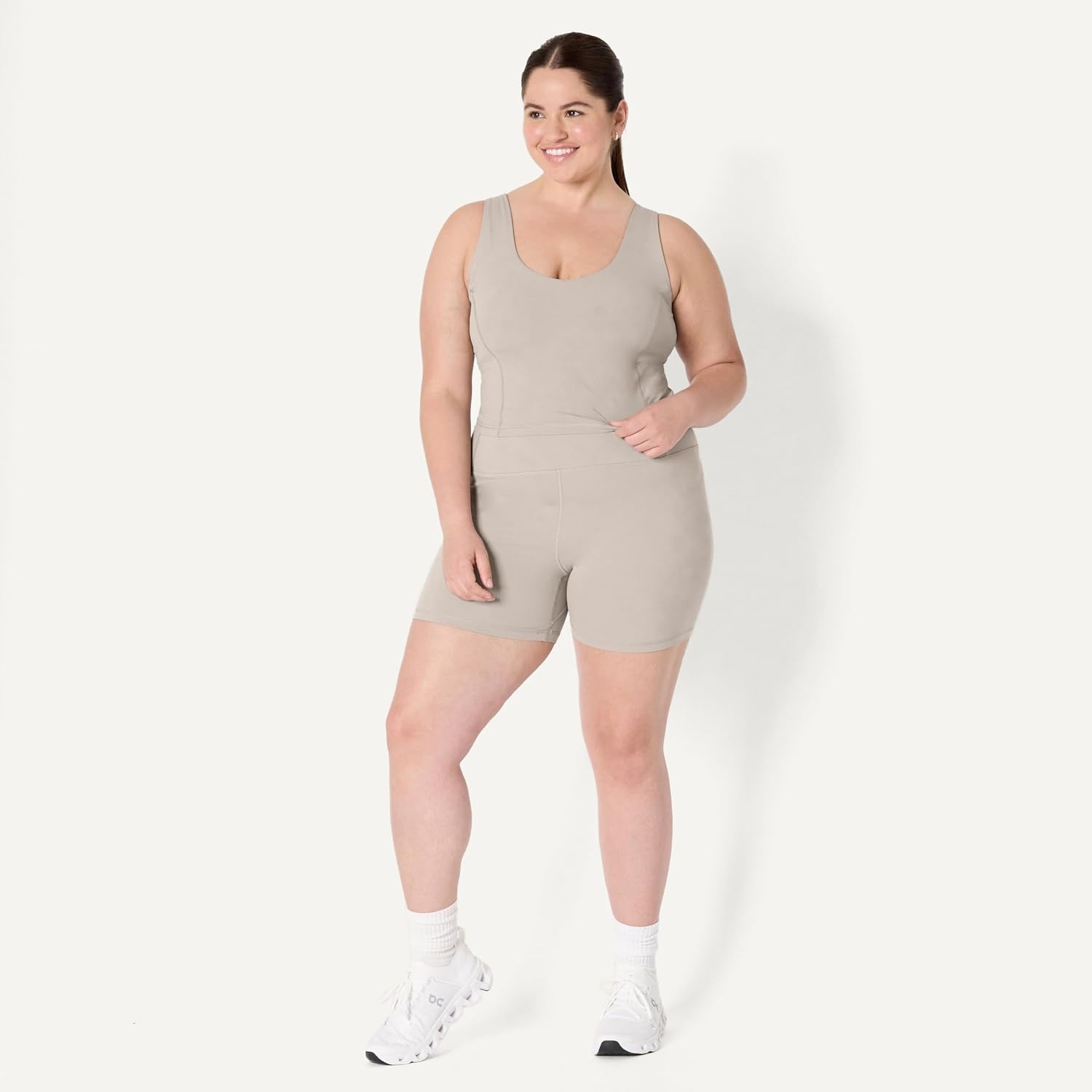 image:imageAmazon Essentials Womens Active FormFlex Buttery Soft Light Support Crop Tank with Bra Removable CupsTaupe