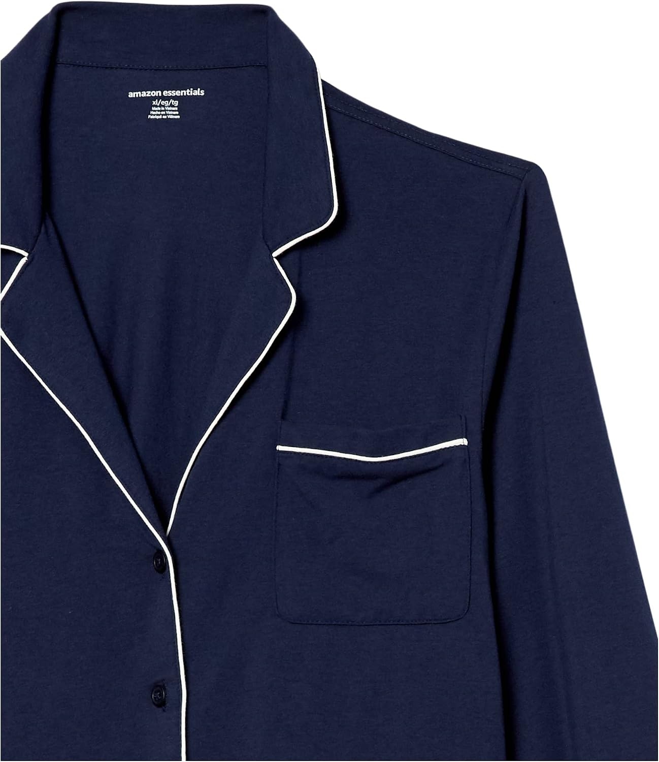 image:imageAmazon Essentials Womens Cotton Modal LongSleeve Notch Collar Shirt and FullLength Elastic Waist Pajama Pant SetNavy