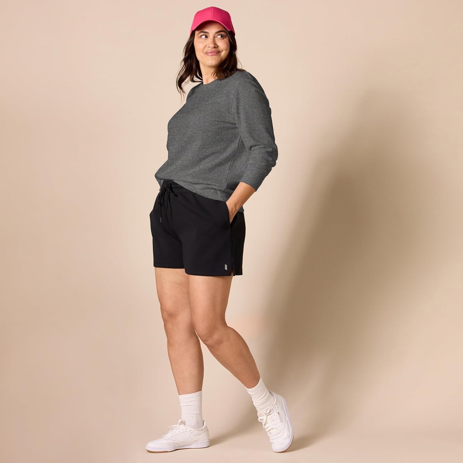image:imageAmazon Essentials Womens Fleece Crewneck Long Sleeve Pullover Sweatshirt Available in Plus SizeCharcoal Heather