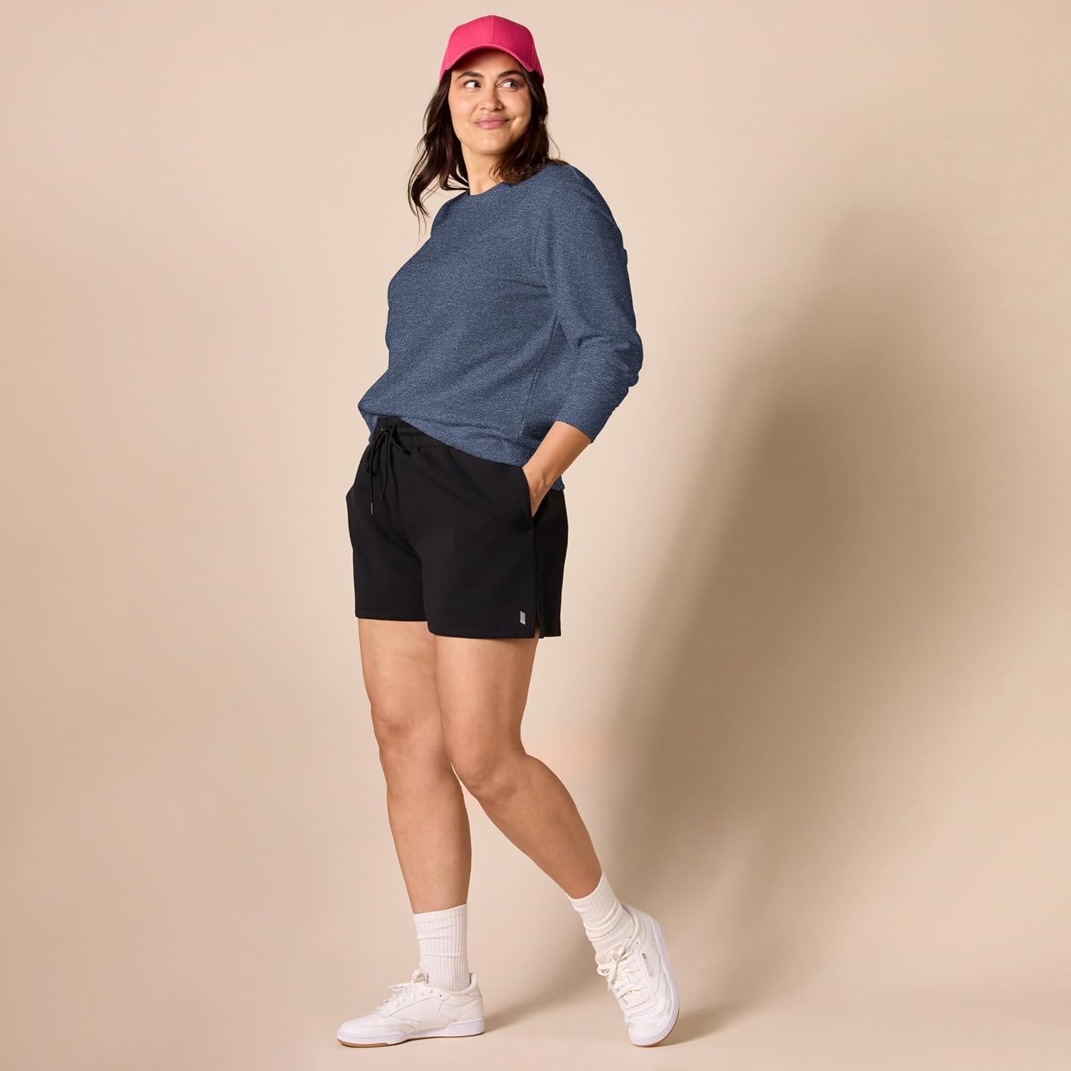 image:imageAmazon Essentials Womens Fleece Crewneck Long Sleeve Pullover Sweatshirt Available in Plus SizeNavy Heather