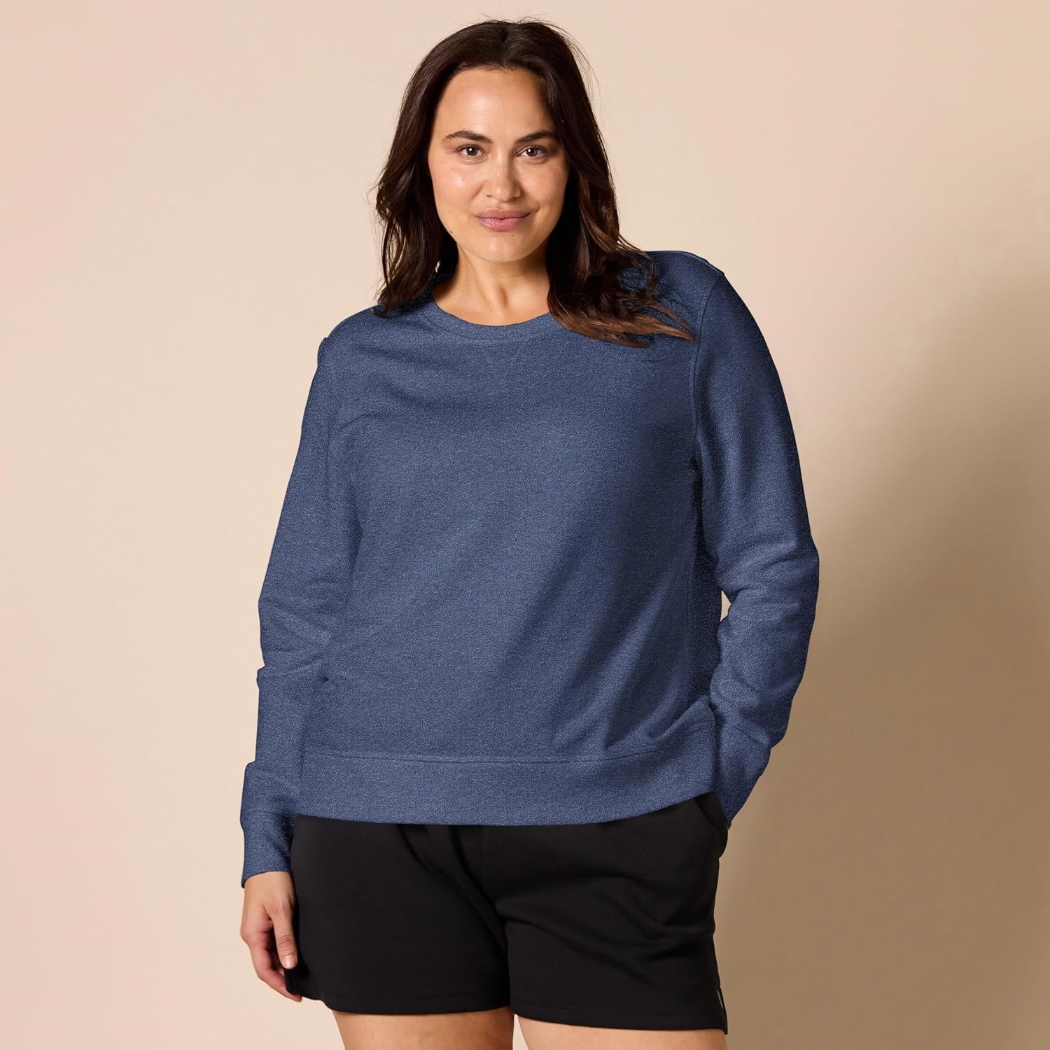 image:imageAmazon Essentials Womens Fleece Crewneck Long Sleeve Pullover Sweatshirt Available in Plus SizeNavy Heather