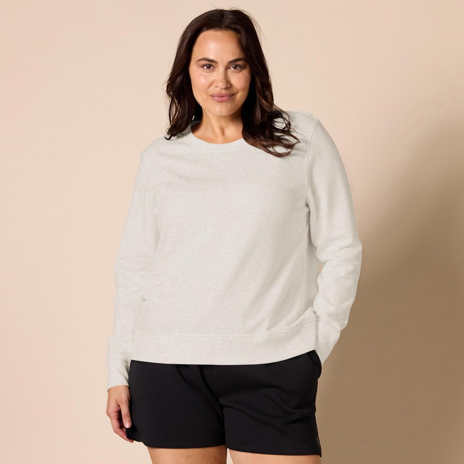 image:imageAmazon Essentials Womens Fleece Crewneck Long Sleeve Pullover Sweatshirt Available in Plus SizeOatmeal Heather