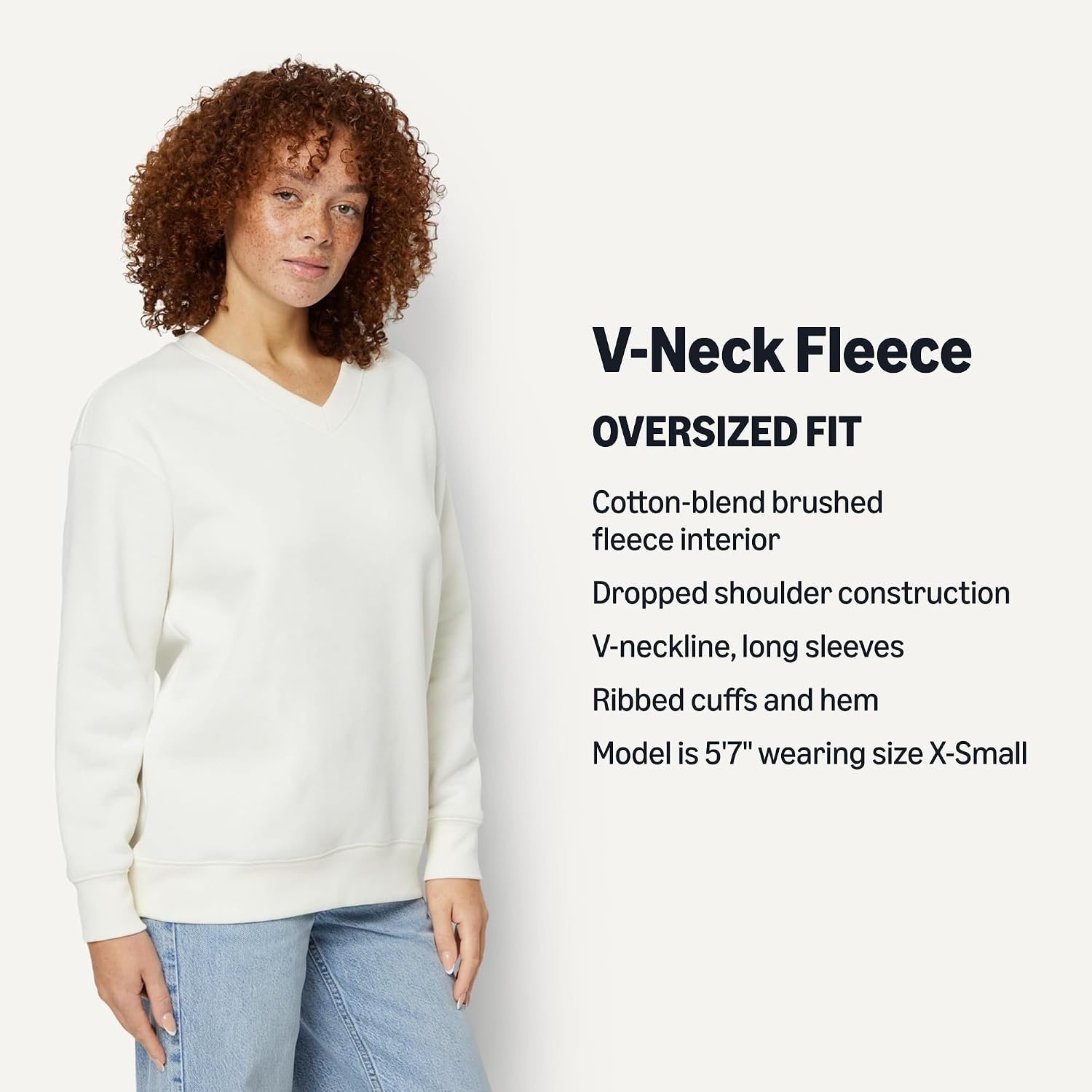 image:imageAmazon Essentials Womens Oversized VNeck Fleece Pullover SweatshirtCream