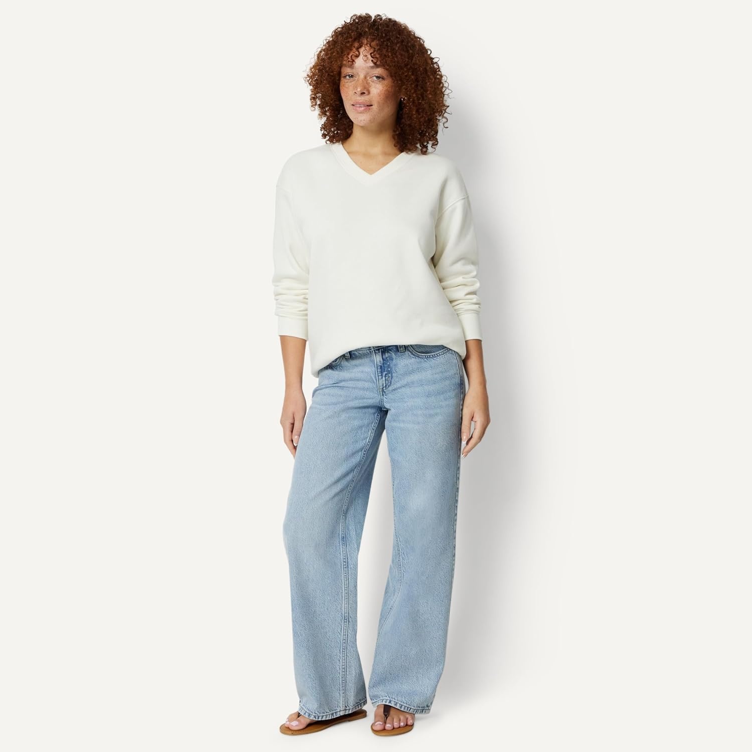 image:imageAmazon Essentials Womens Oversized VNeck Fleece Pullover SweatshirtCream