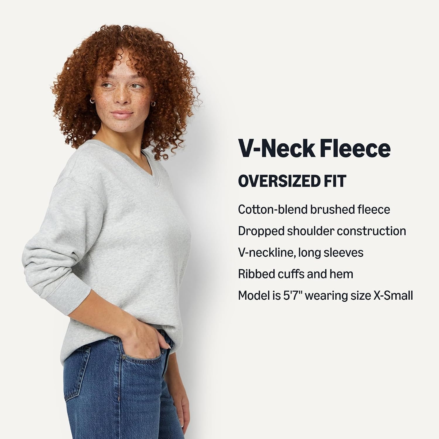 image:imageAmazon Essentials Womens Oversized VNeck Fleece Pullover SweatshirtLight Grey Heather