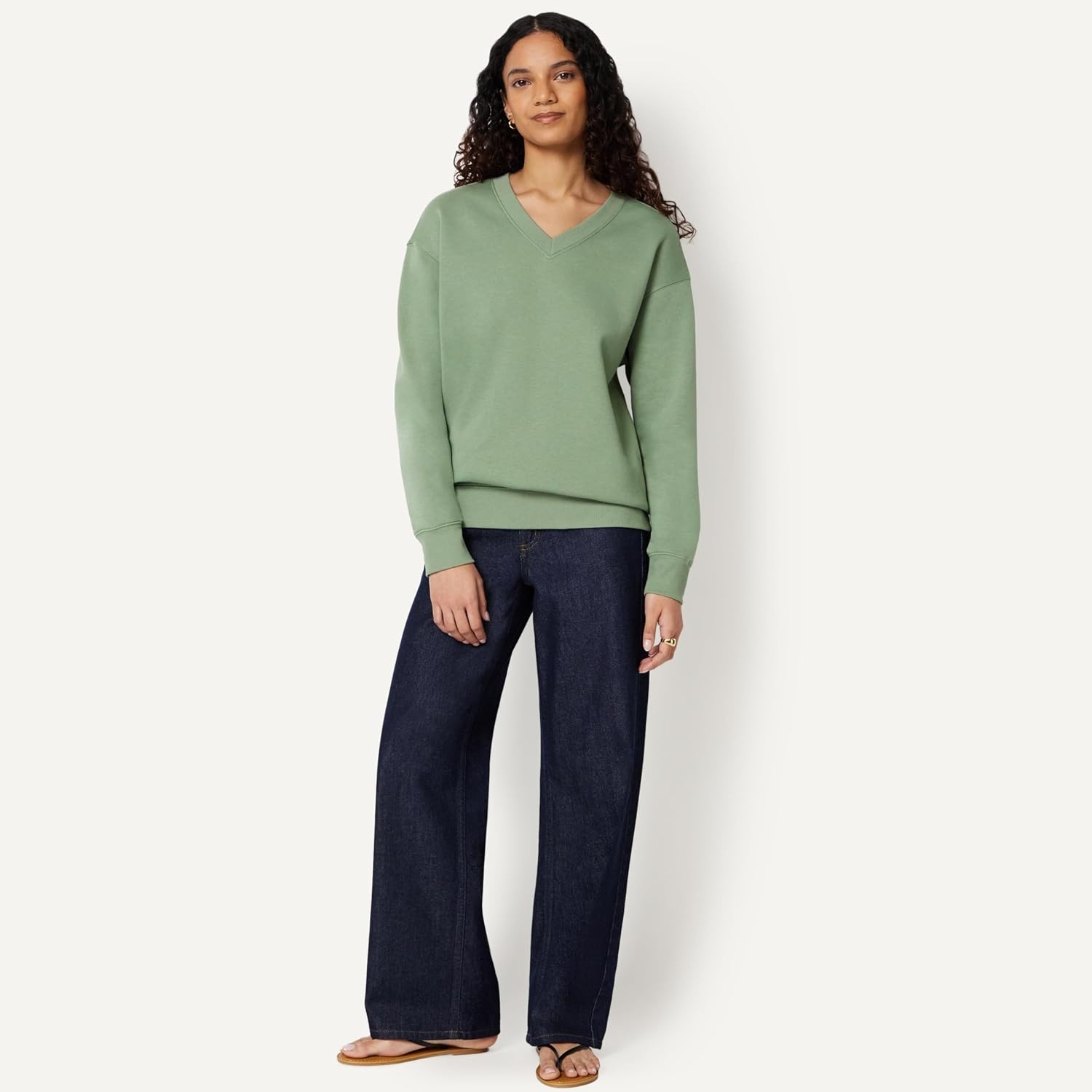 image:imageAmazon Essentials Womens Oversized VNeck Fleece Pullover SweatshirtSage Green