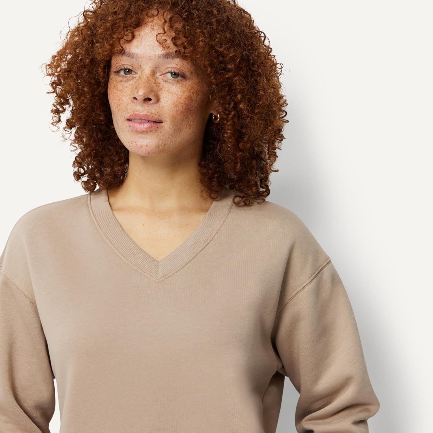 image:imageAmazon Essentials Womens Oversized VNeck Fleece Pullover SweatshirtTaupe