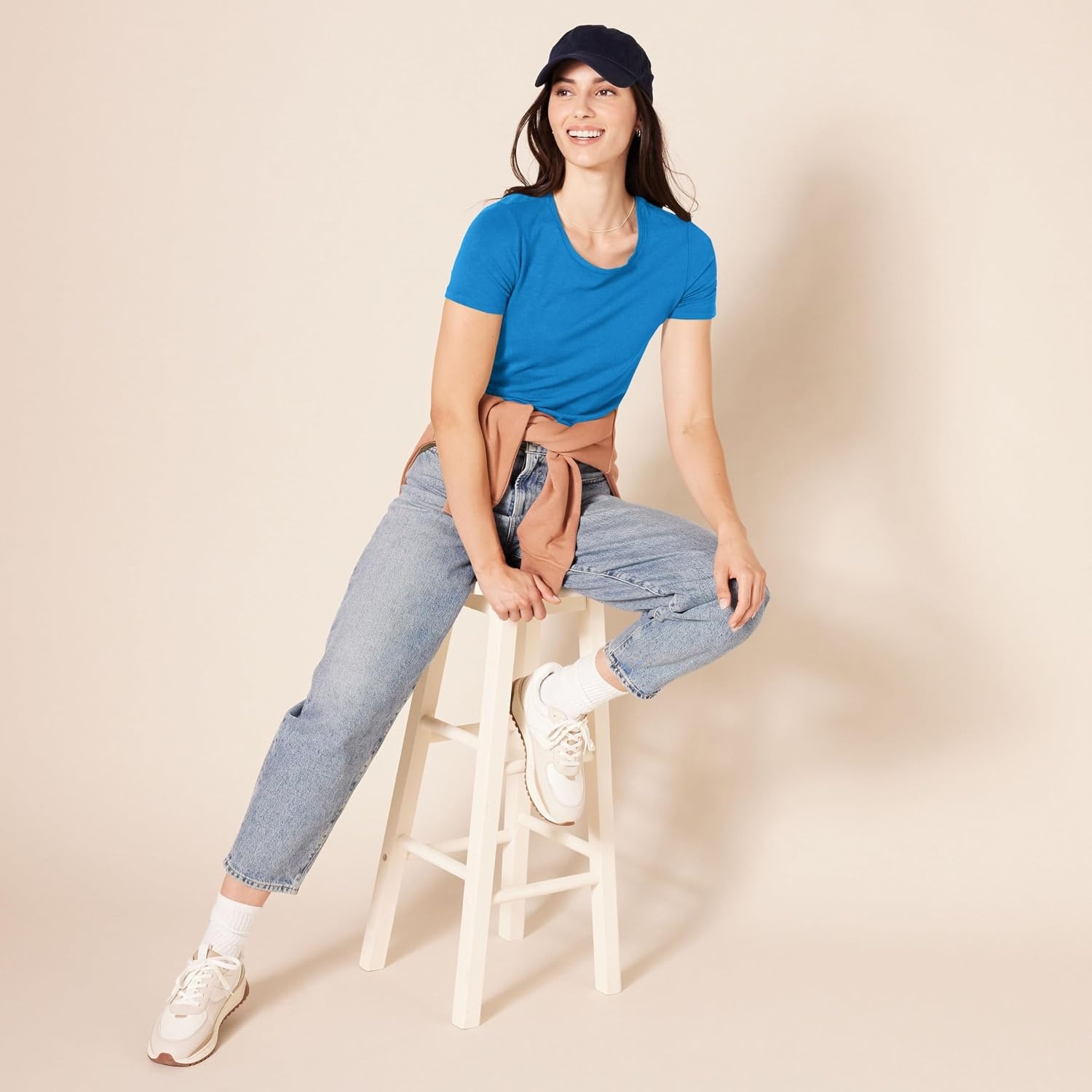 image:imageAmazon Essentials Womens RegularFit ShortSleeve Crewneck TShirt Cotton Modal Blend Pack of 22pack BlueCoral Orange