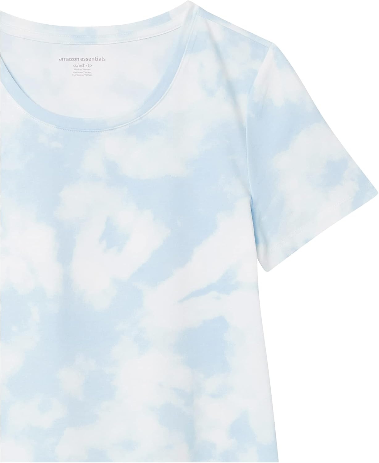 image:imageAmazon Essentials Womens RegularFit ShortSleeve Crewneck TShirt Cotton Modal Blend Pack of 22pack Light Blue Tie DyeWhite